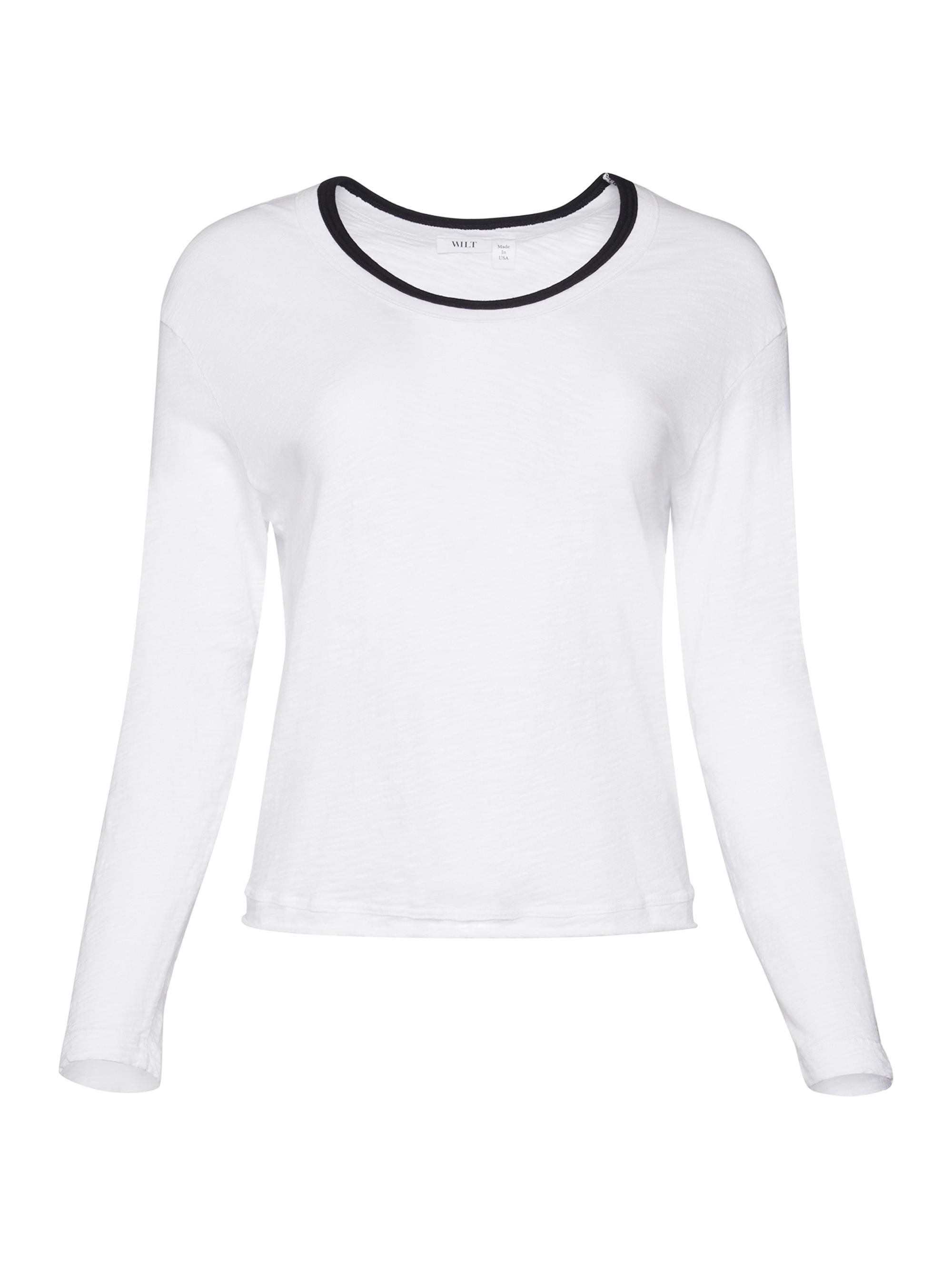 Wilt Women's Raw Crew Crop Boxy Long Sleeve - White Black