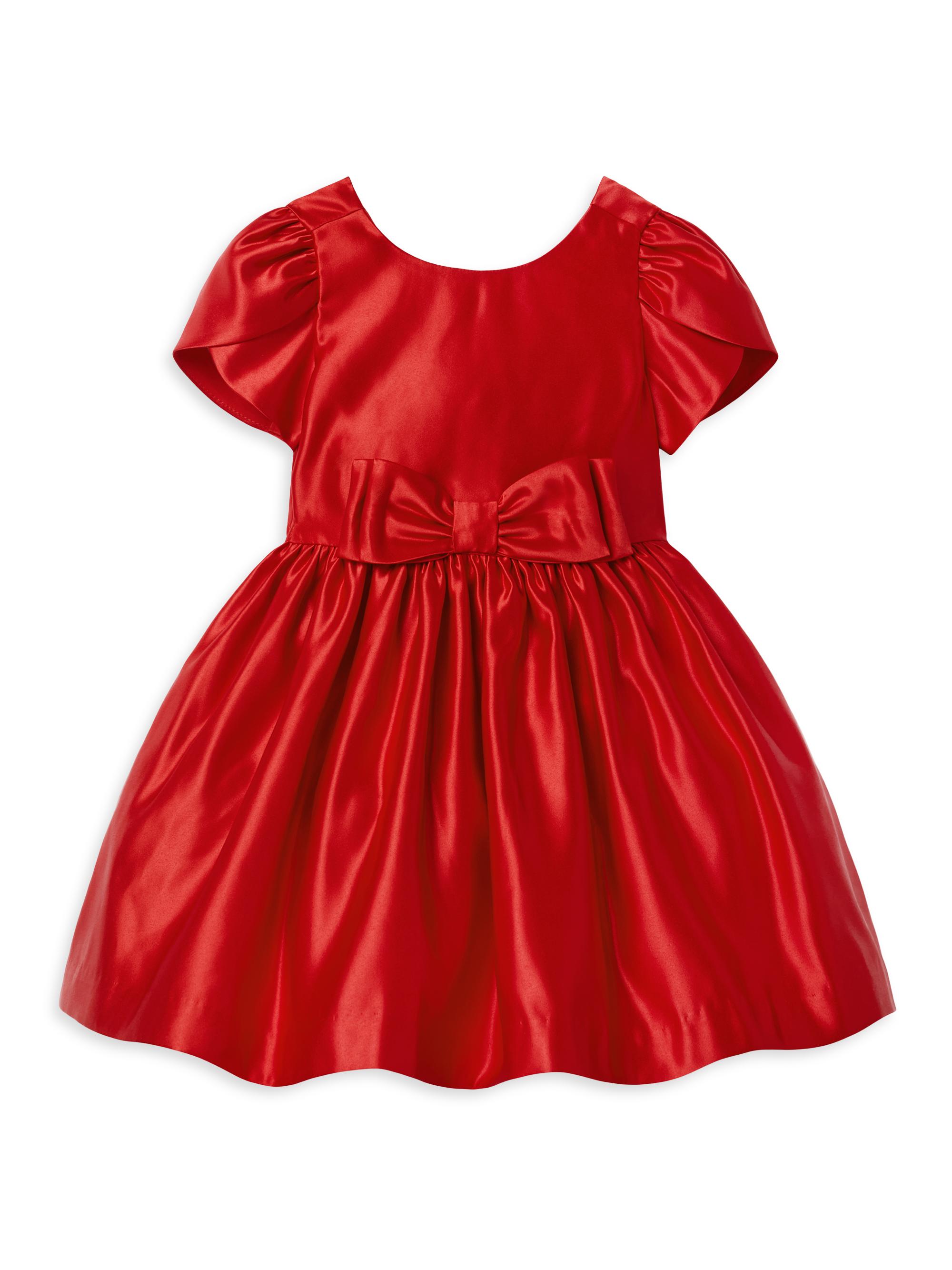 Janie and Jack Baby Girl's, Little Girl's & Girl's Holiday Bow Satin Dress - Red