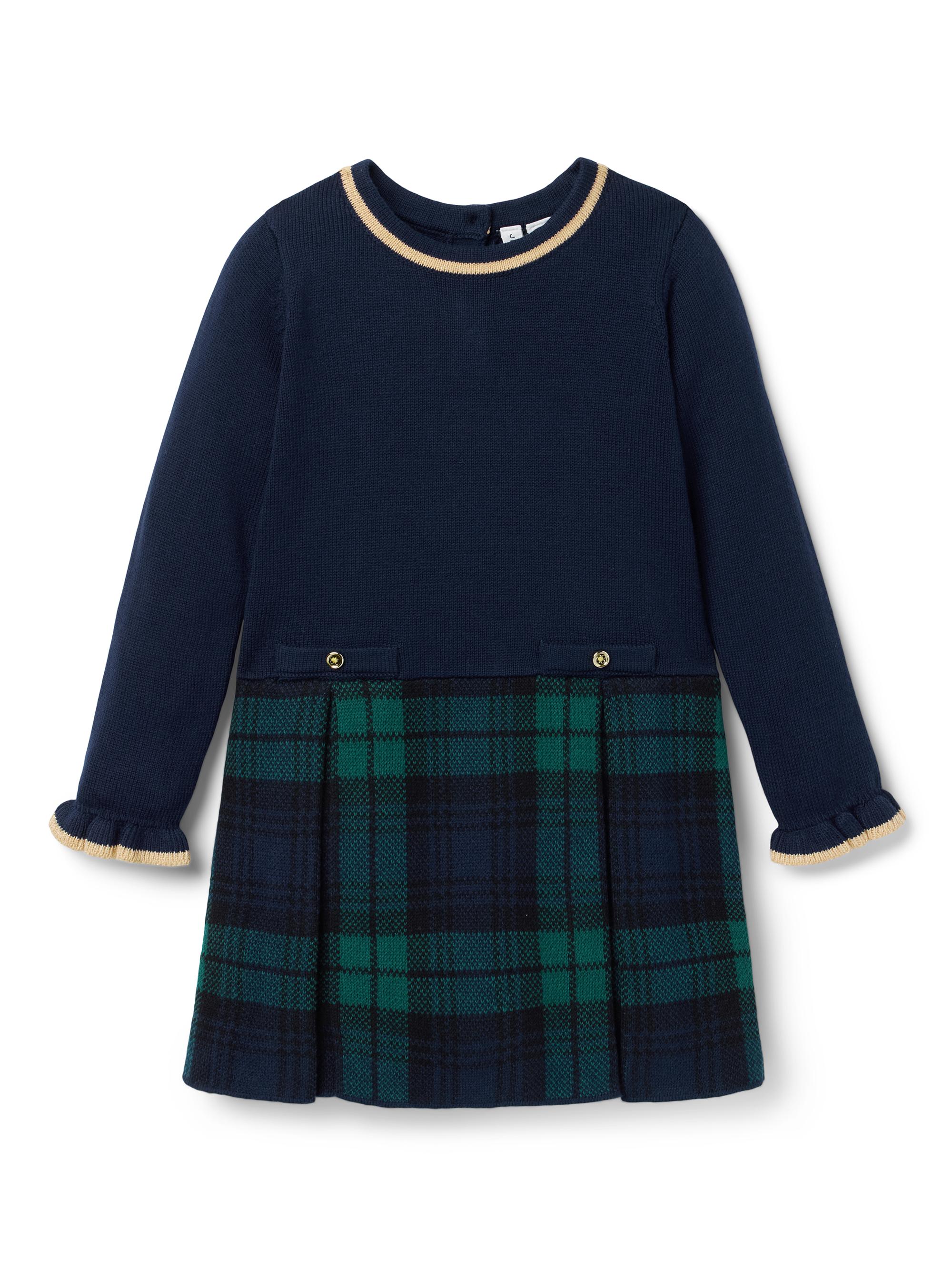 Janie and Jack Baby Girl's, Little Girl's & Girl's Tartan Sweater Dress - Navy Blue
