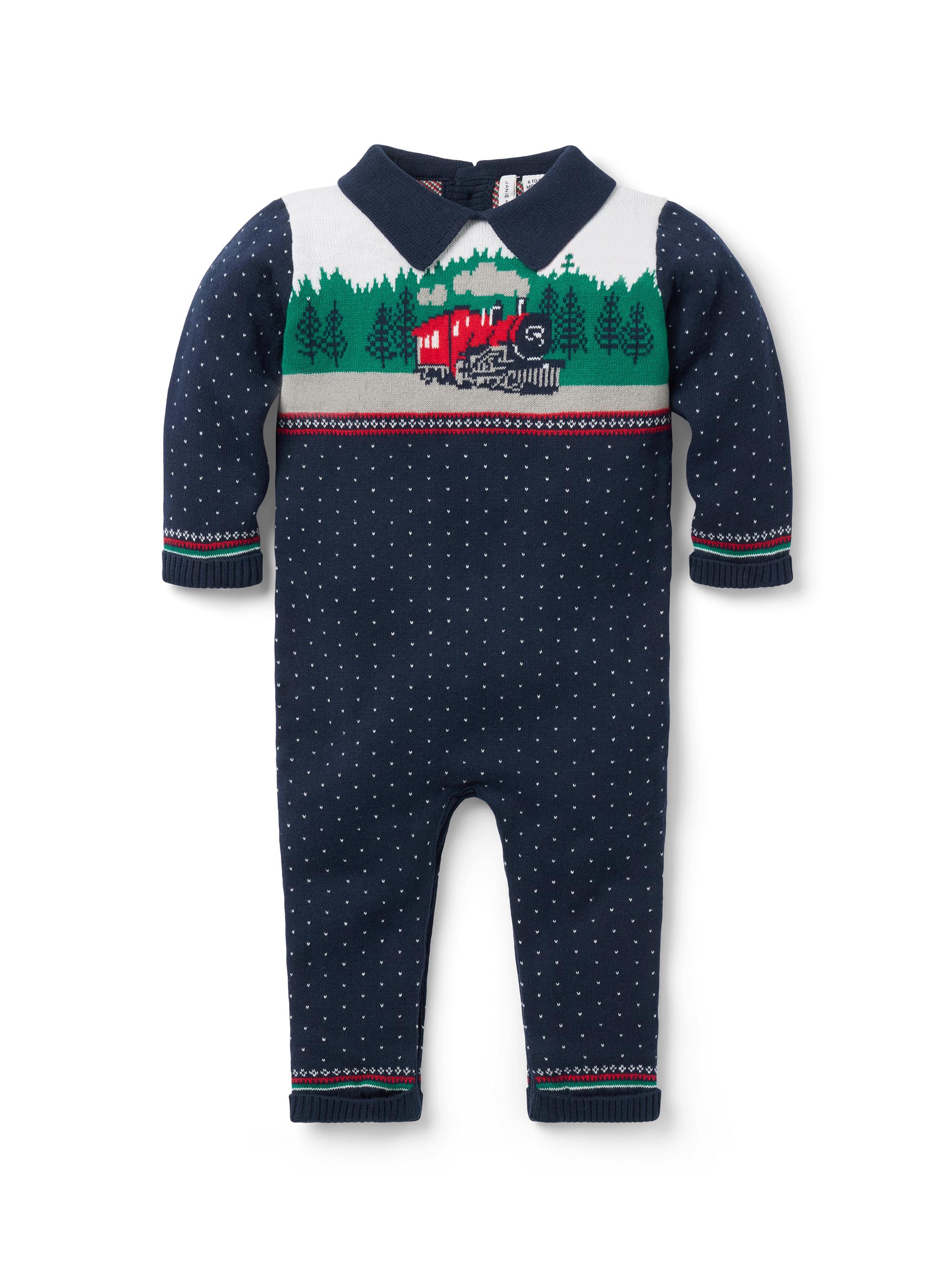 Janie and Jack Baby Boy's Train One-Piece Romper - Blue 12 Months
