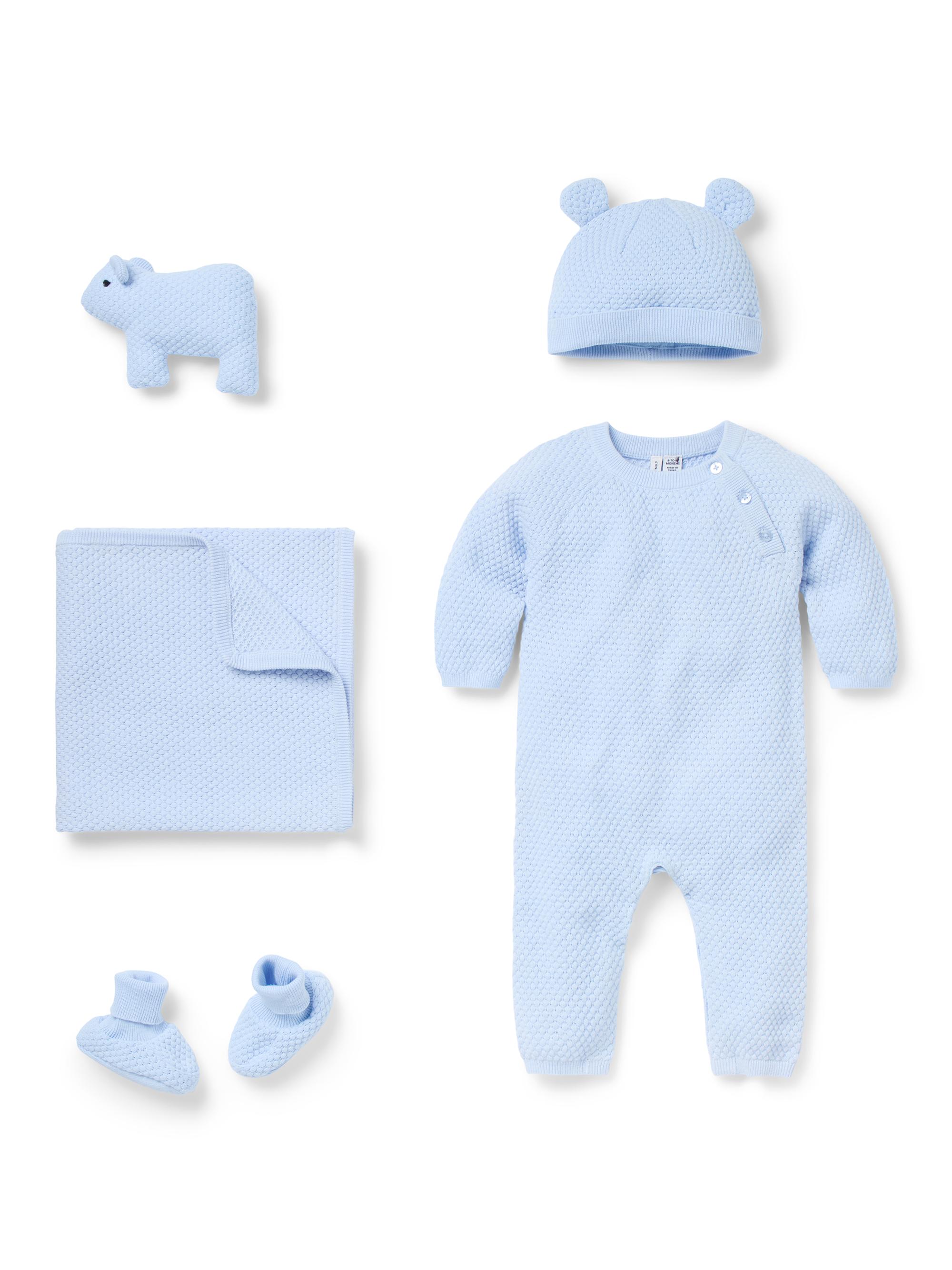 Janie and Jack Baby Boy's Bundle Of Love Textured Knit 5-Piece Gift Set - Blue 3 Months