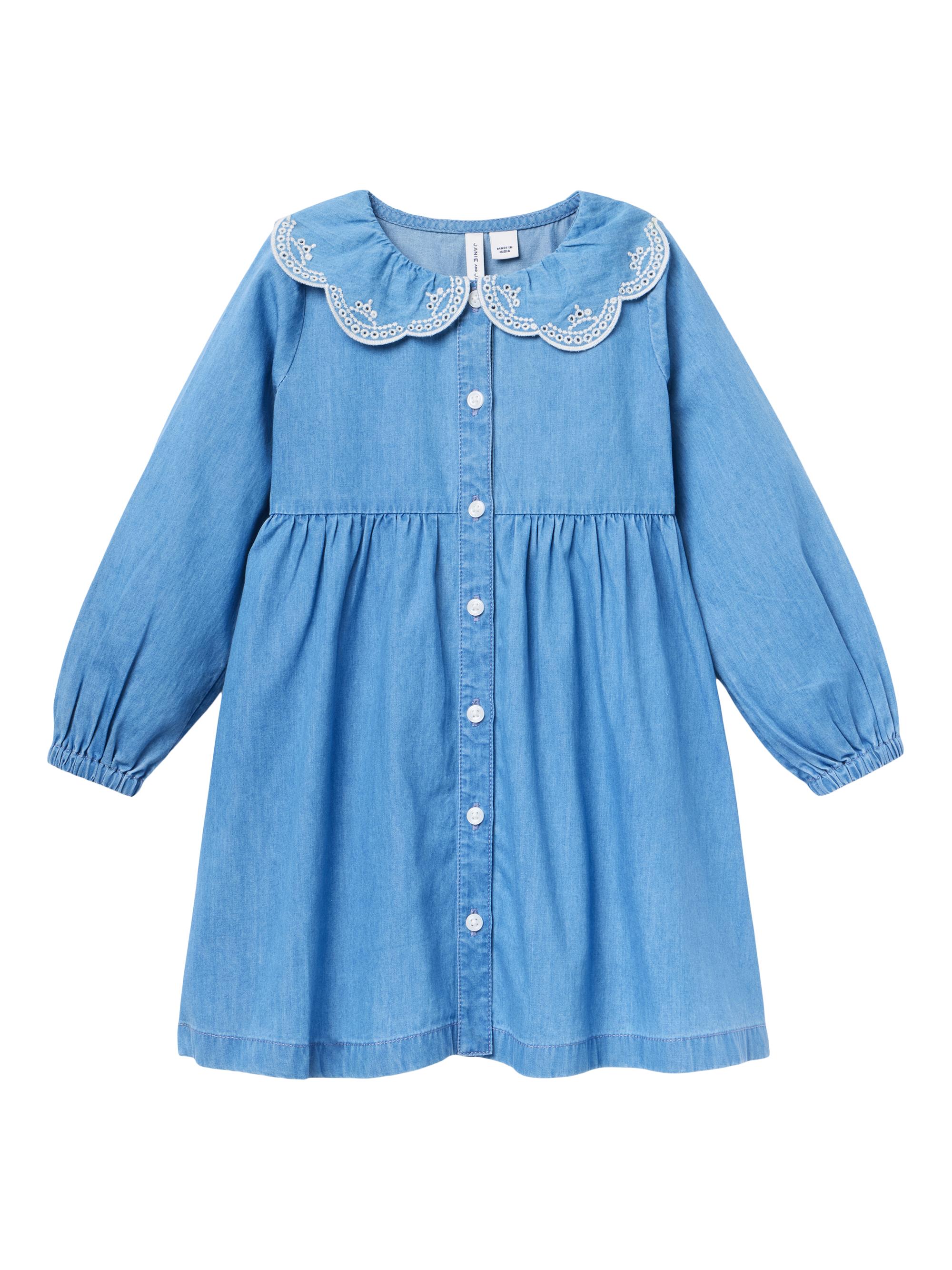 Janie and Jack Baby, Little Girl's & Girl's Embroidered Chambray Dress - Blue