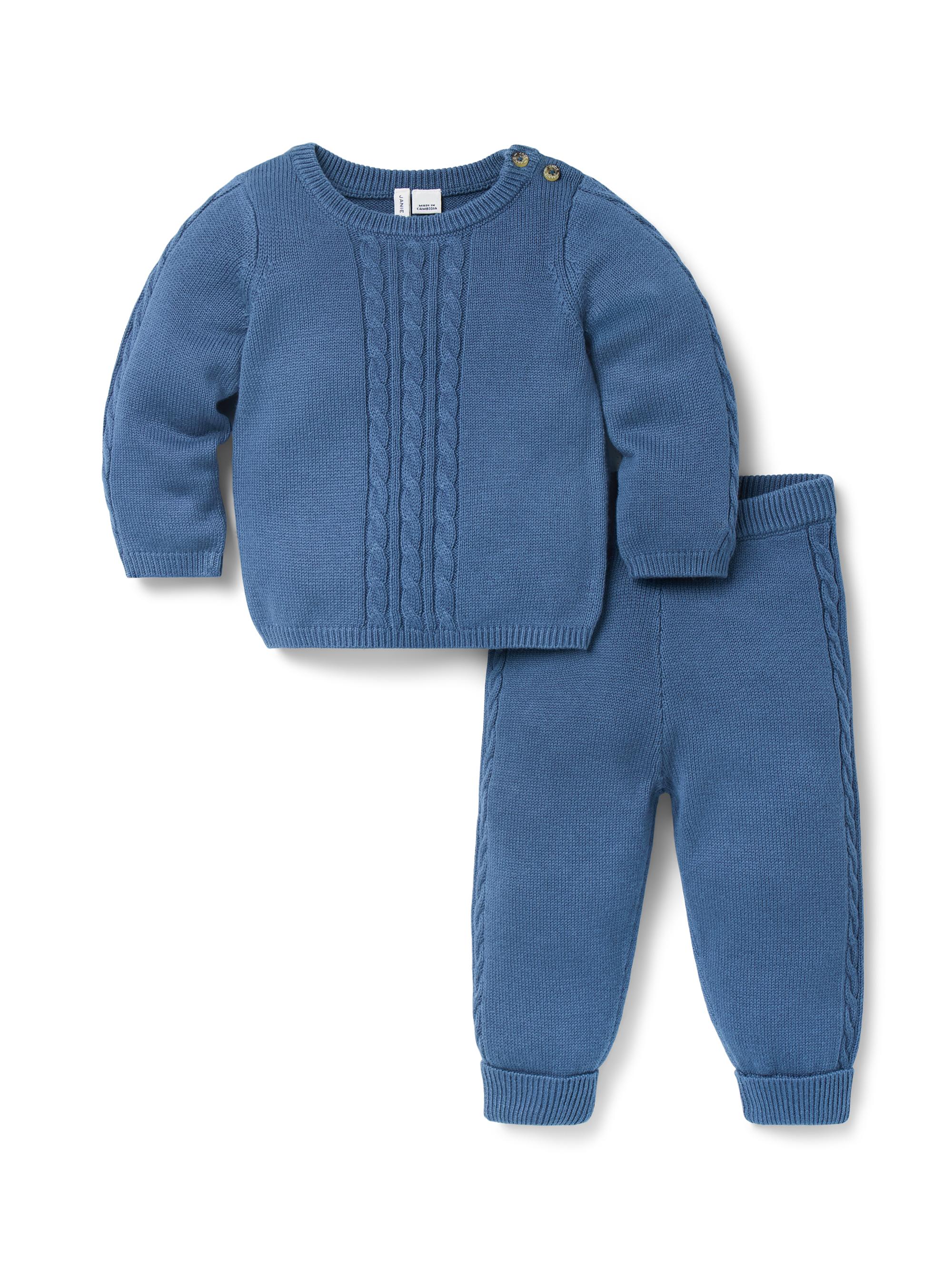 Janie and Jack Baby Boy's 2-Piece Cable-Knit Cotton Set - Blue 18 Months