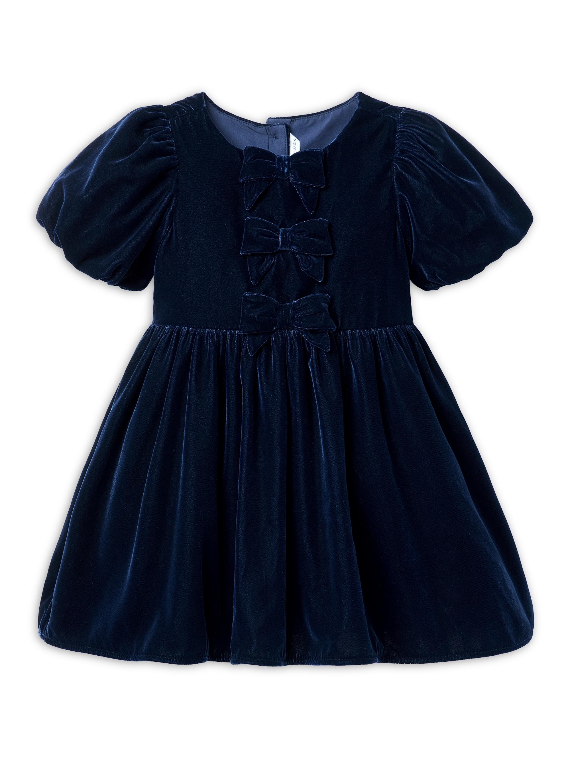 Janie and Jack Baby Girl's, Little Girl's & Girl's Bow-Detail Velvet Dress - Navy Blue