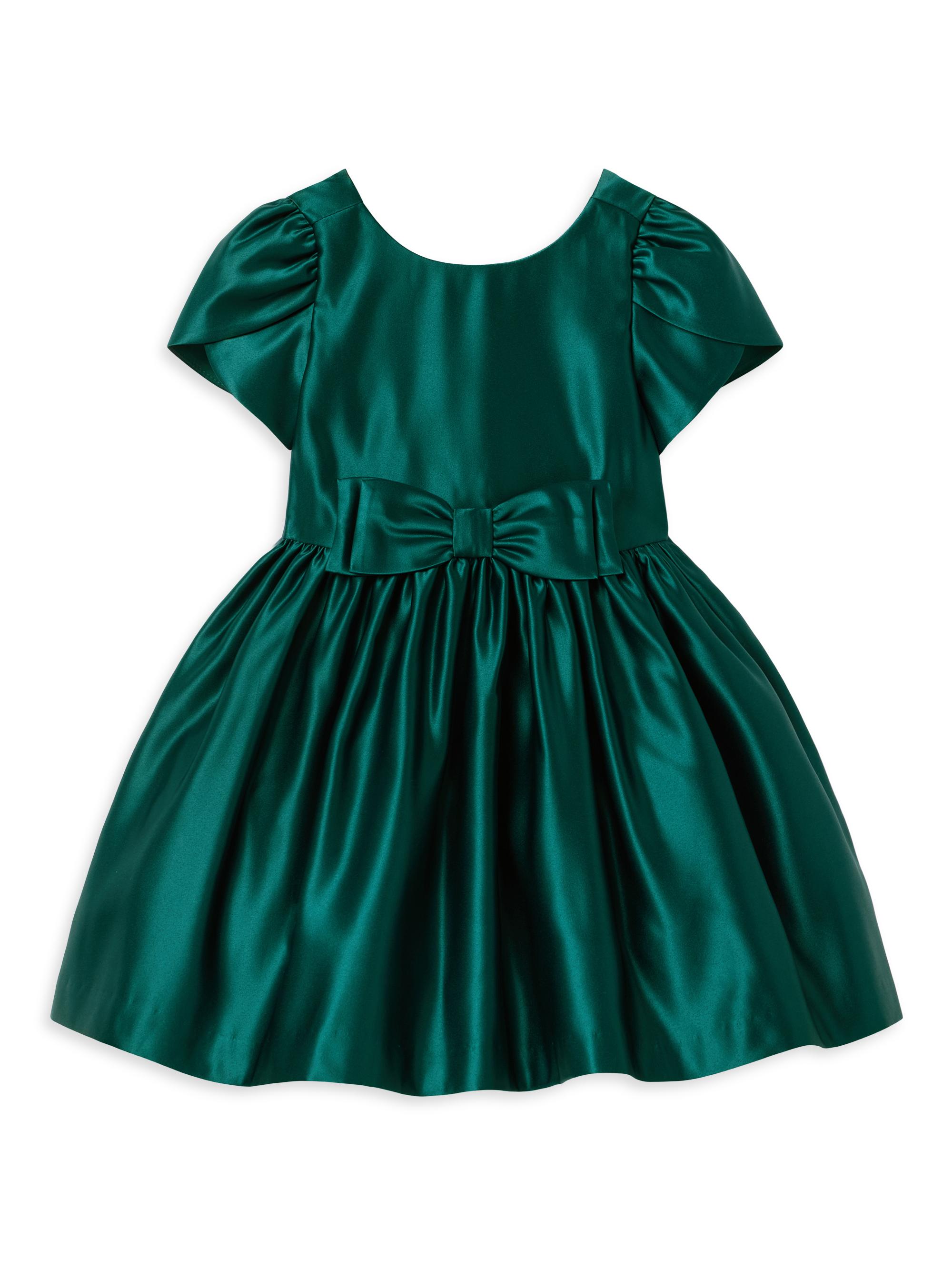 Janie and Jack Little Girl's & Girl's The Holiday Bow-Detail Satin Dress - Green