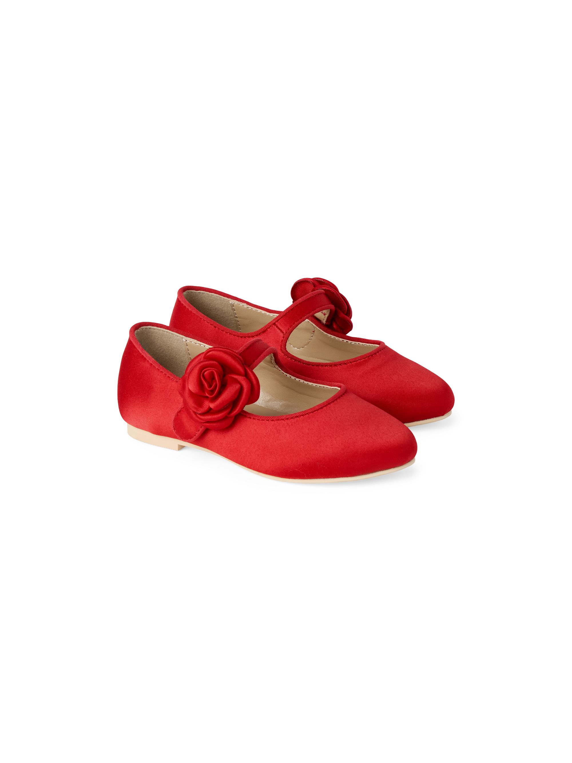 Janie and Jack Little Girl's & Girl's Rosette Satin Ballet Flats - Red 5 (Baby)