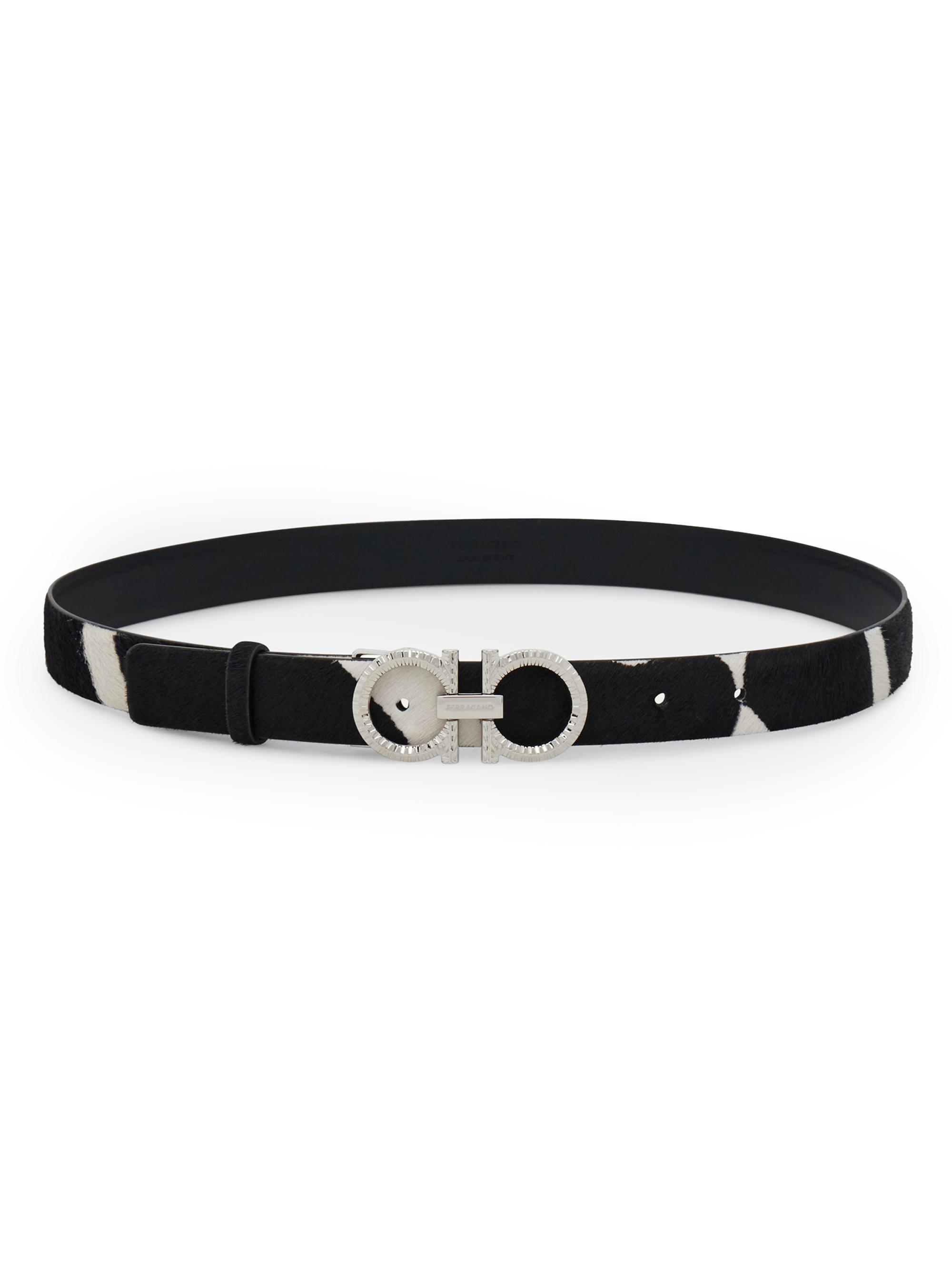 FERRAGAMO Women's Donna Zebra-Print Calf-Hair Belt - Kasba Bianco