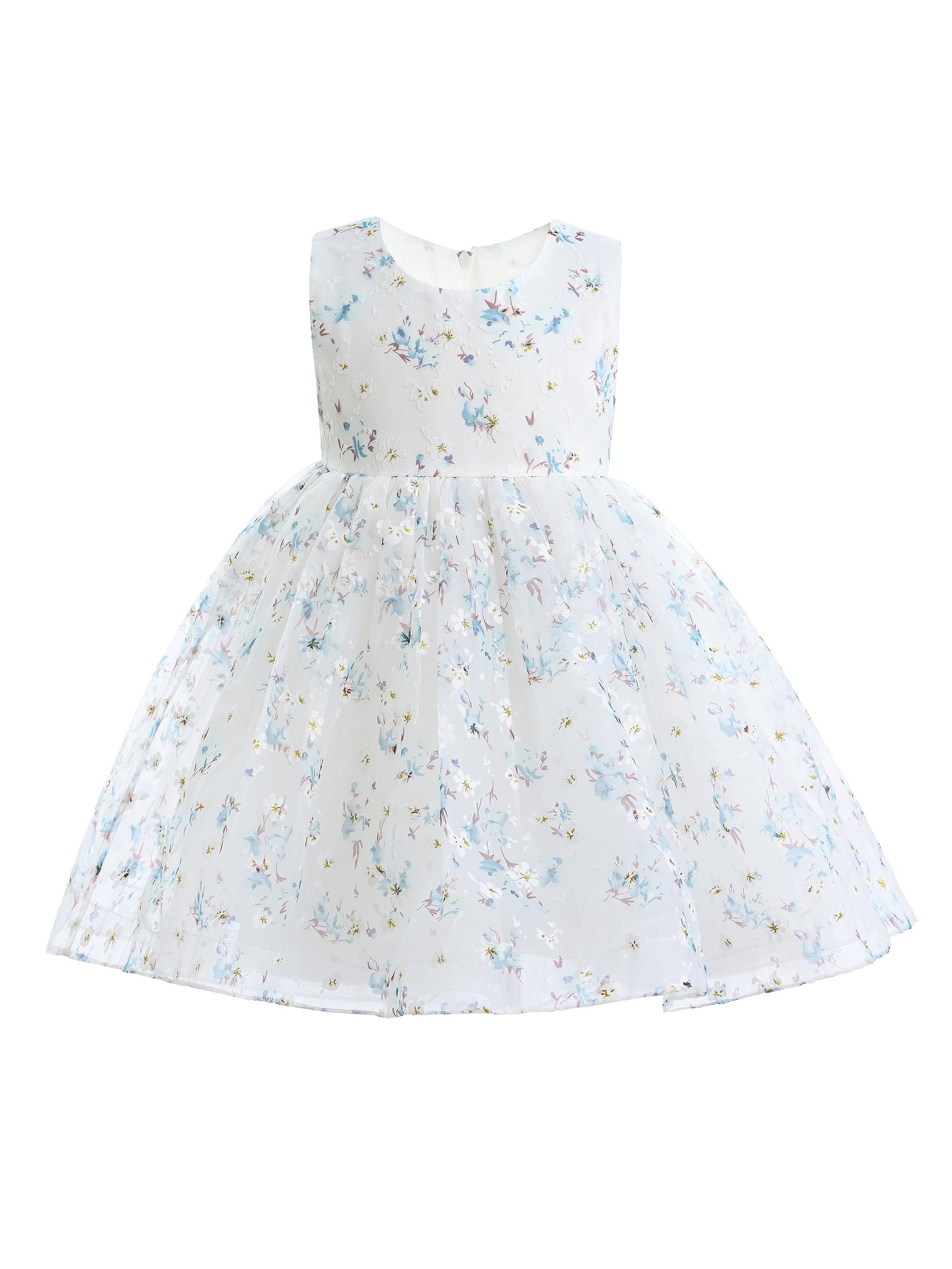 Tulleen Baby Girl's Floral Print Bow Dress - Blue 24 Months