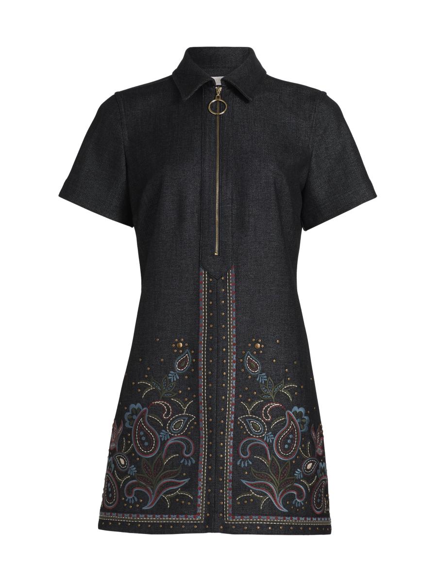 付属品付 幻 HERMES エンブロイダリー ラムレザーロングベスト ブラック Ramy Brook Kristen Embroidered Paisley Denim Midi-Dress | Saks