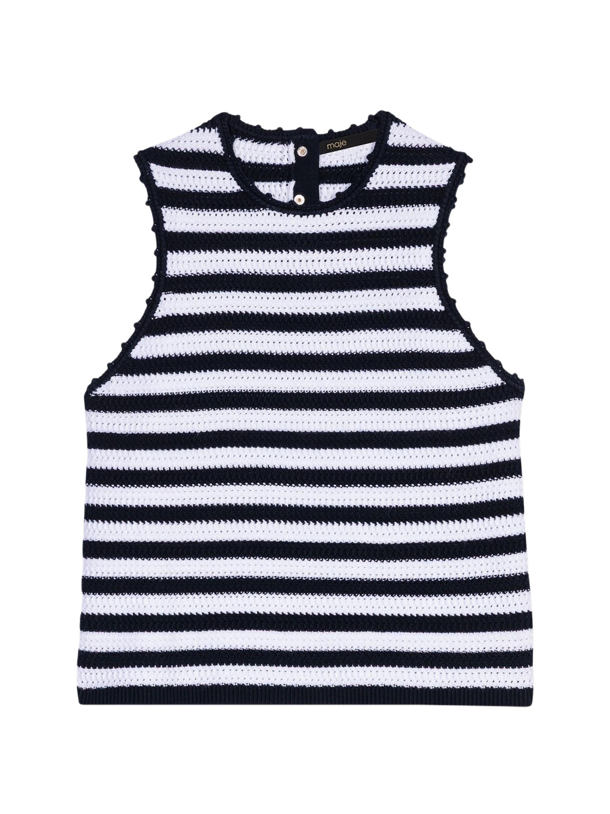 Maje Women's Crochet Knit Top - White Navy
