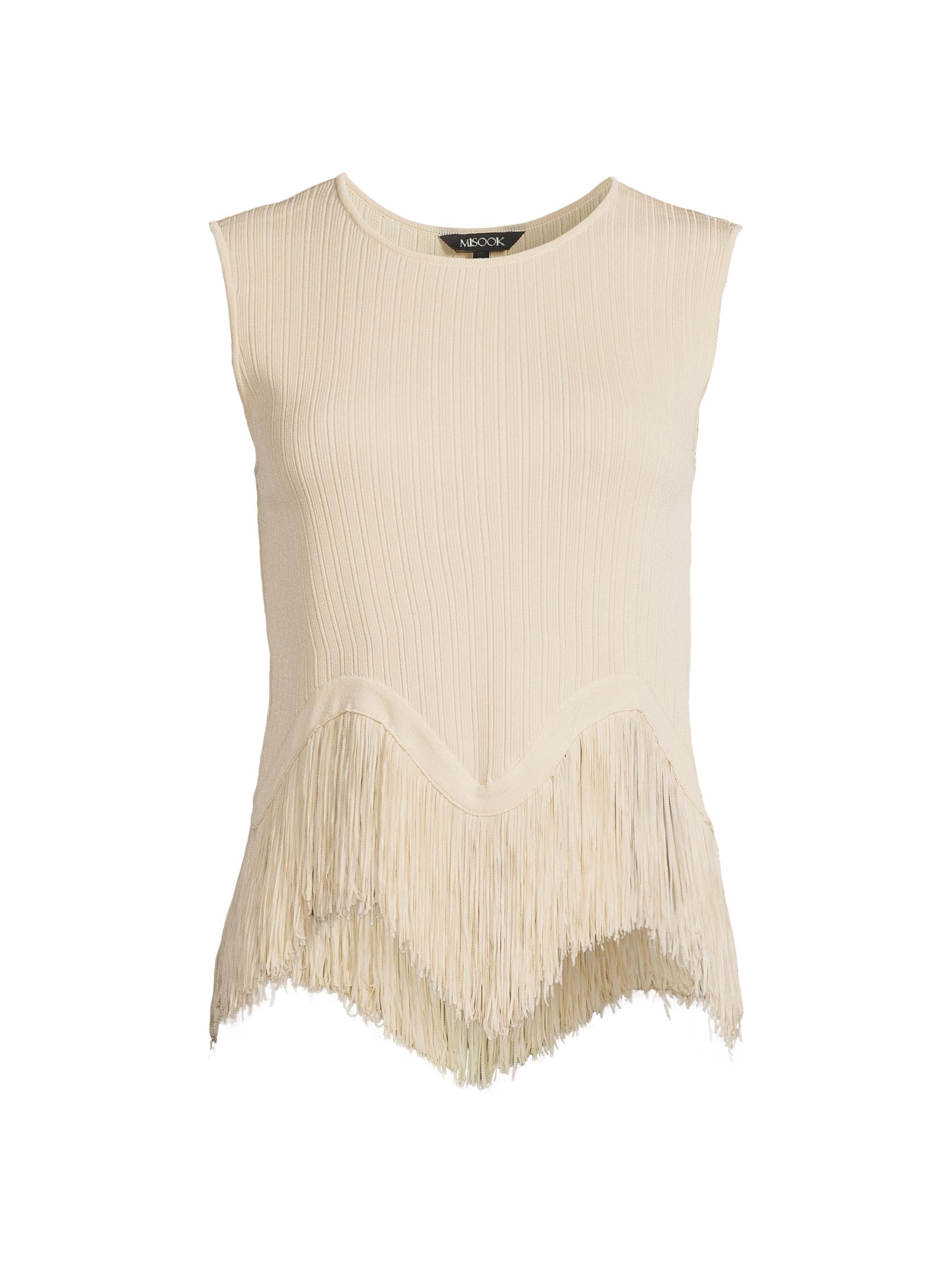 Misook Women's  x Lani Lynn Fringe-Hem Rib-Knit Tank Top - Pearl