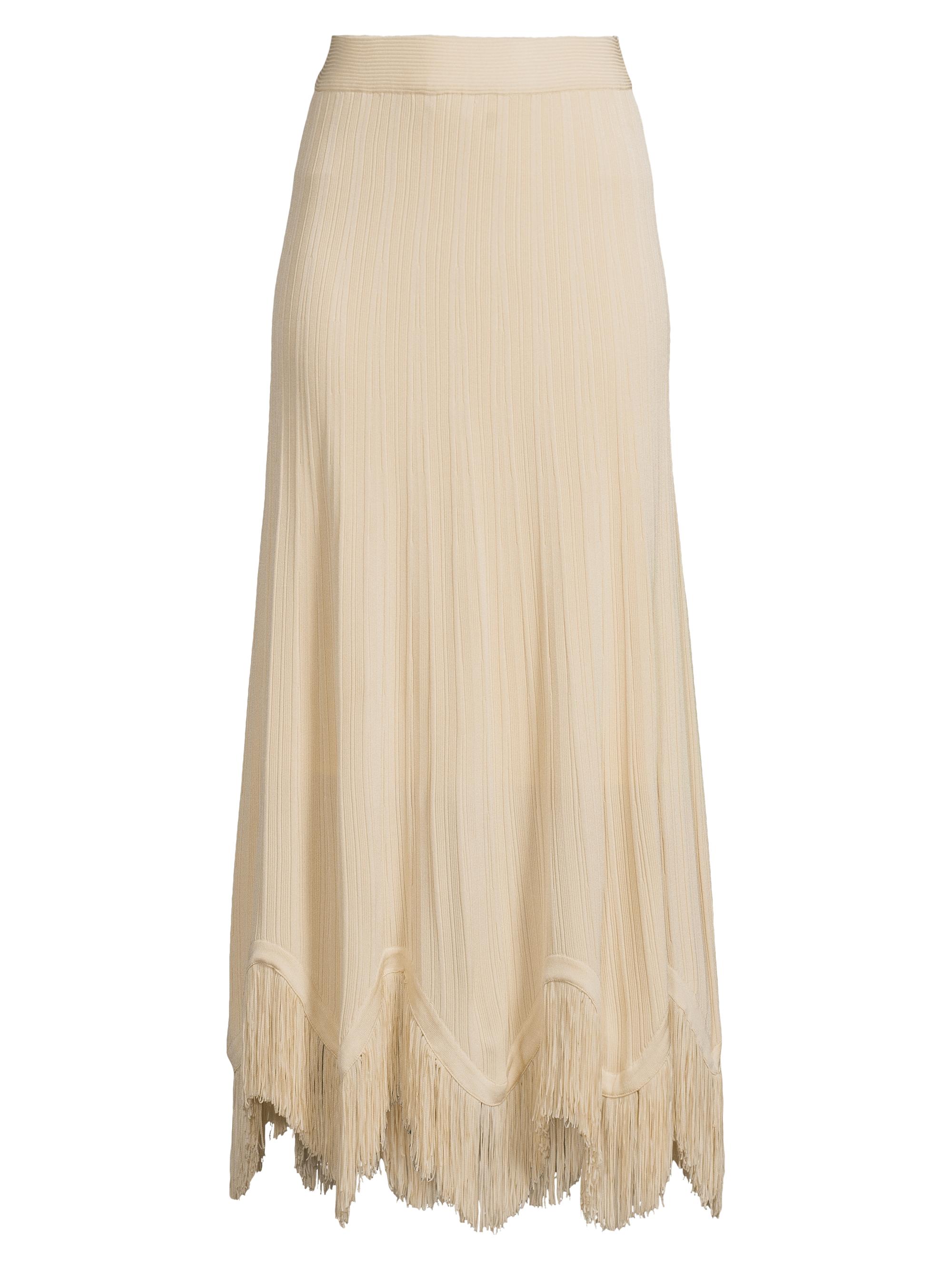 Misook Women's  x Lani Lynn Fringe-Hem Rib-Knit Maxi Skirt - Pearl