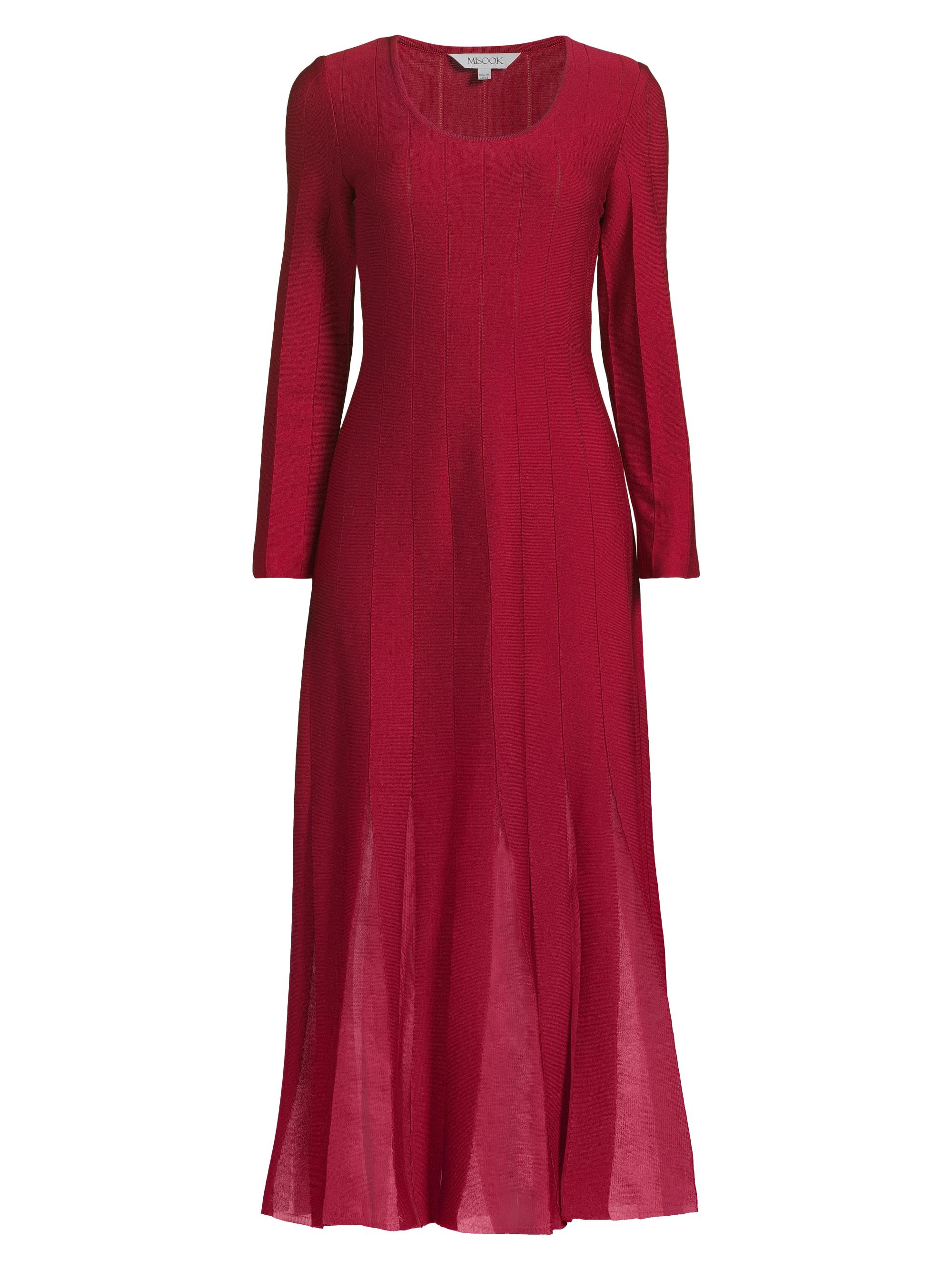 Misook Women's A-Line Multi-Seam Knit Maxi Dress - Scarlet Red