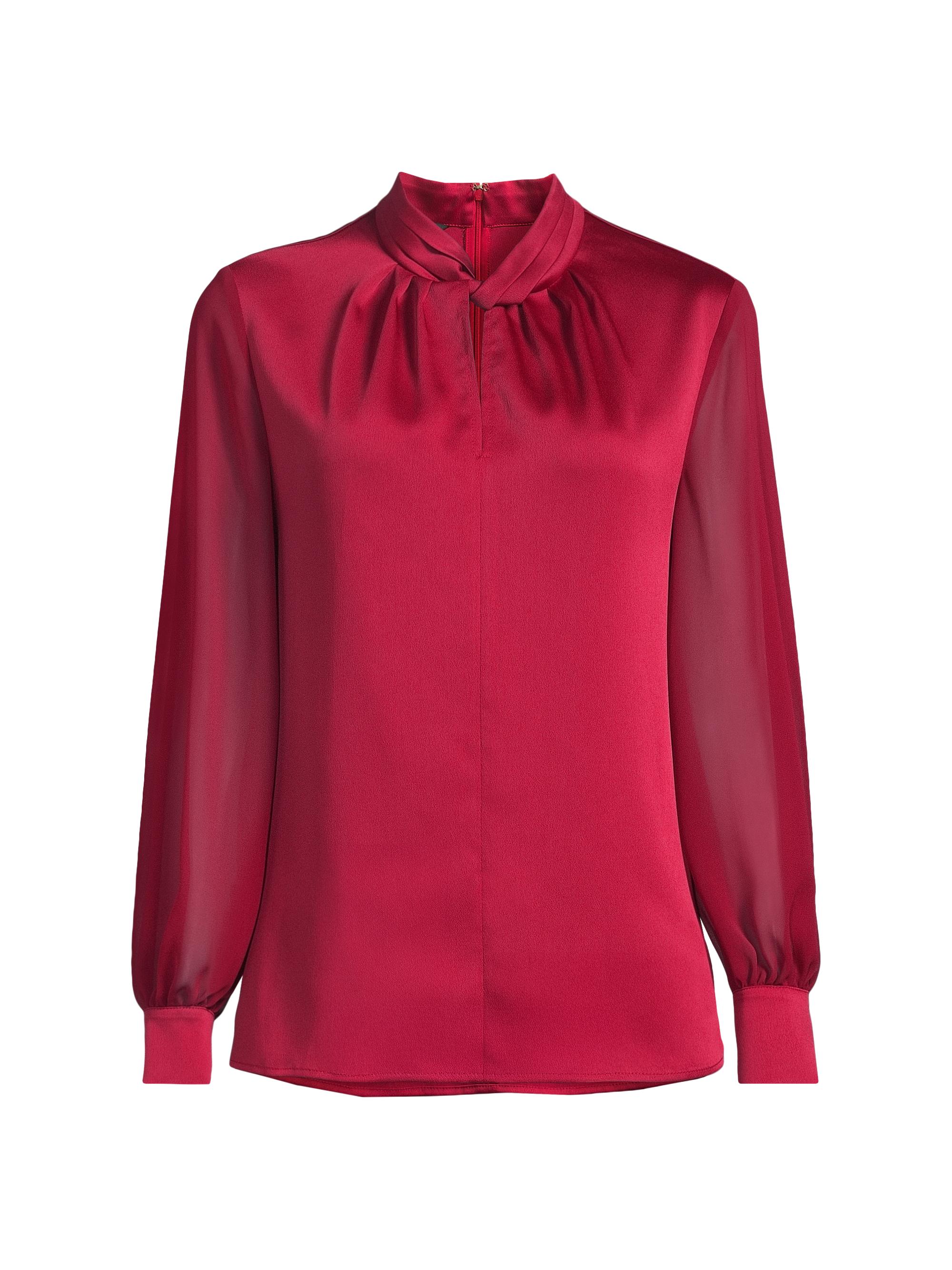 Misook Women's Crepe De Chine Twist Neck Blouse - Scarlet Red