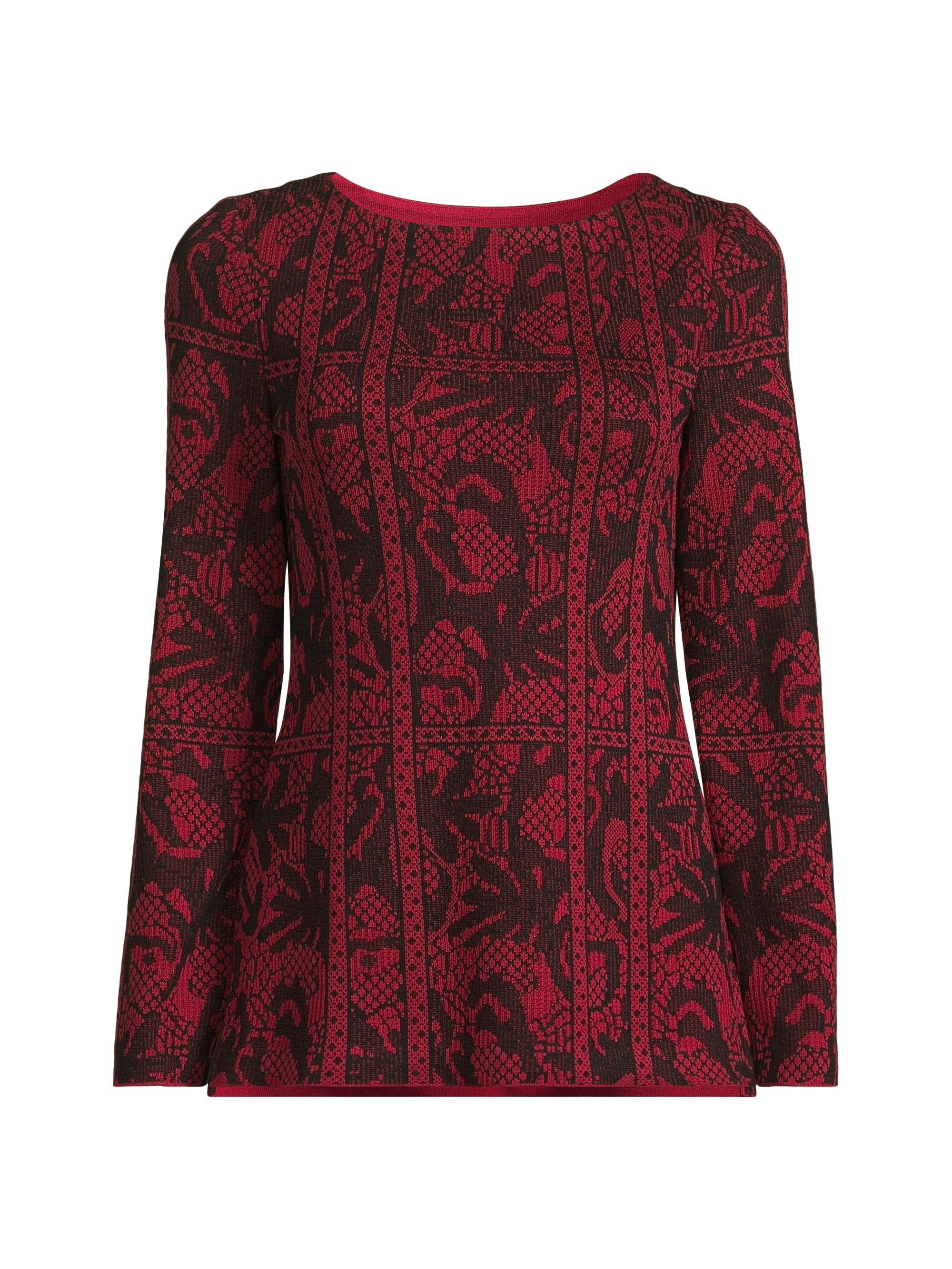 Misook Women's Jacquard Knit Boatneck Top - Scarlet Red