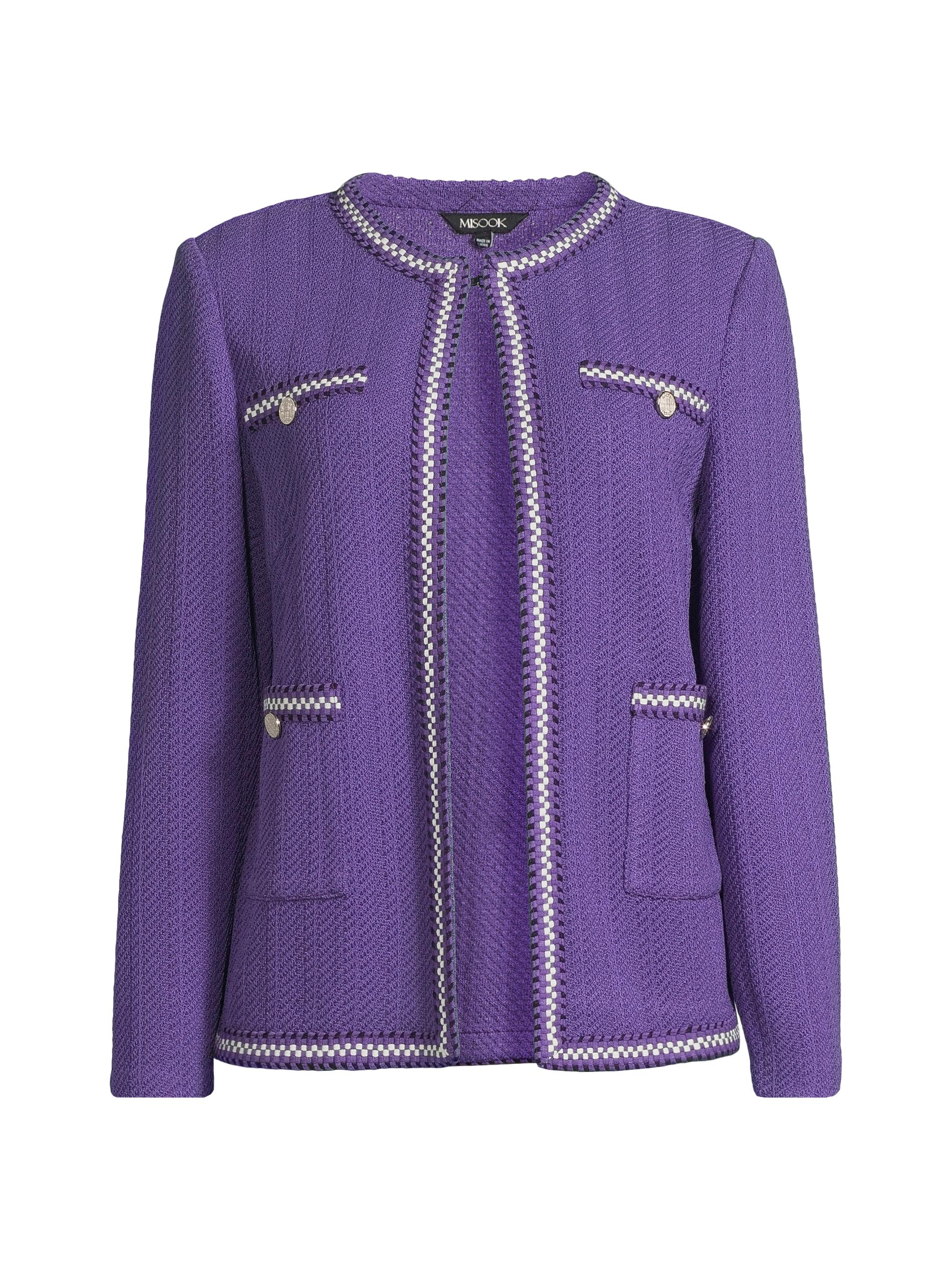 Misook Women's Heritage Checkered-Trim Knit Jacket - Concord Purple