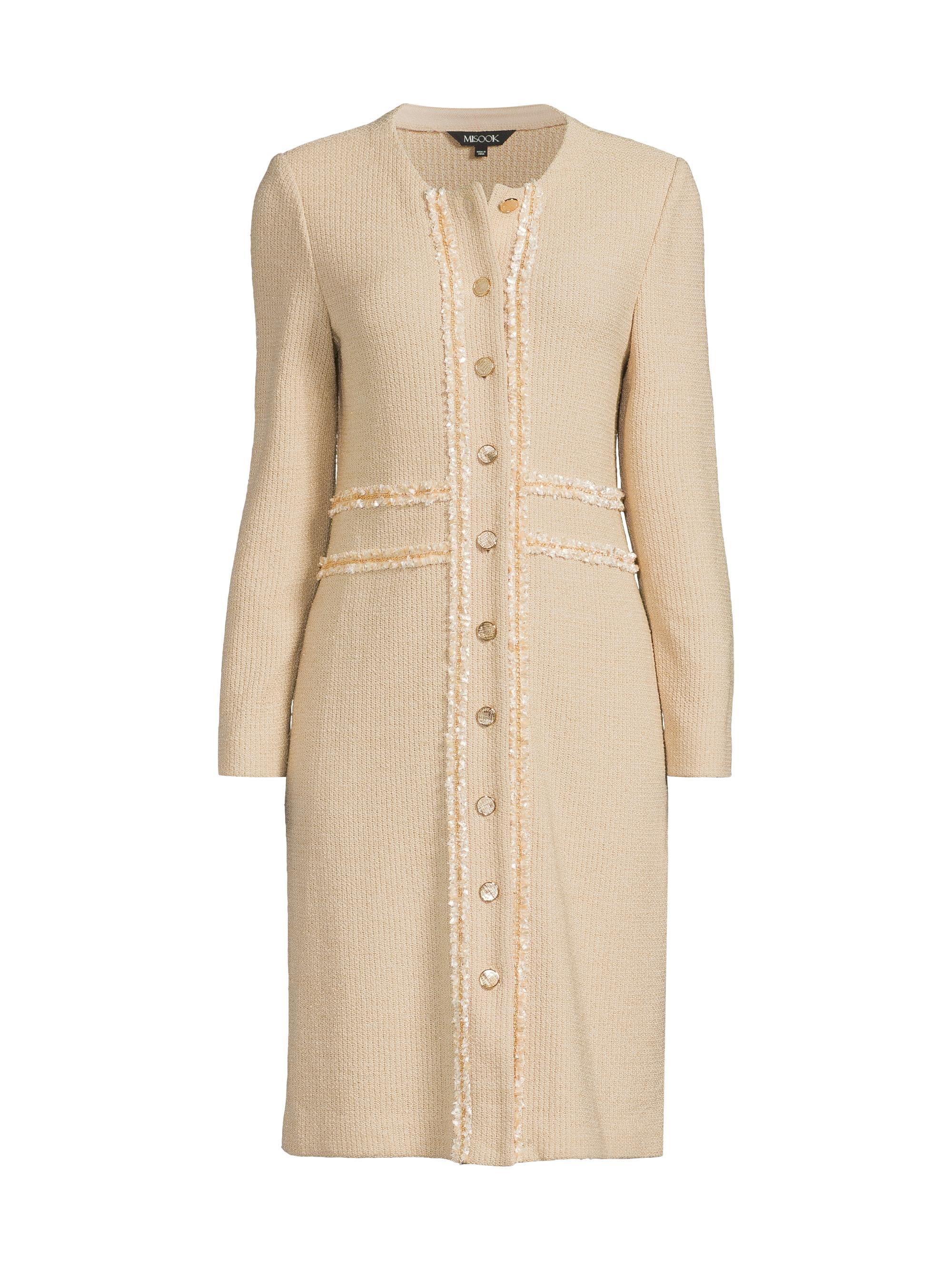 Misook Women's Heritage Ribbon Chain Trim Longline Jacket - Biscotti