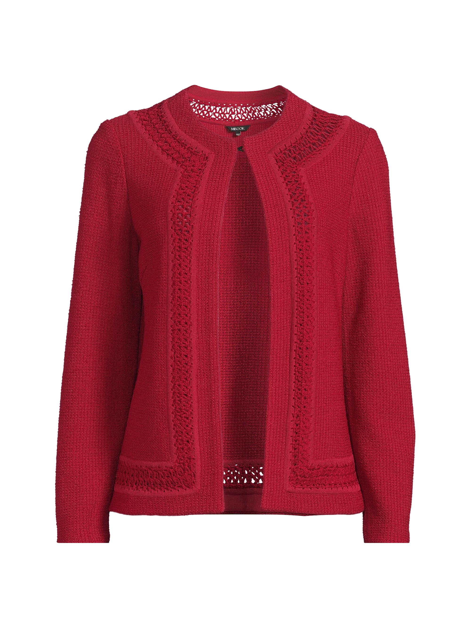 Misook Women's Heritage Crochet Trim Knit Jacket - Scarlet Red