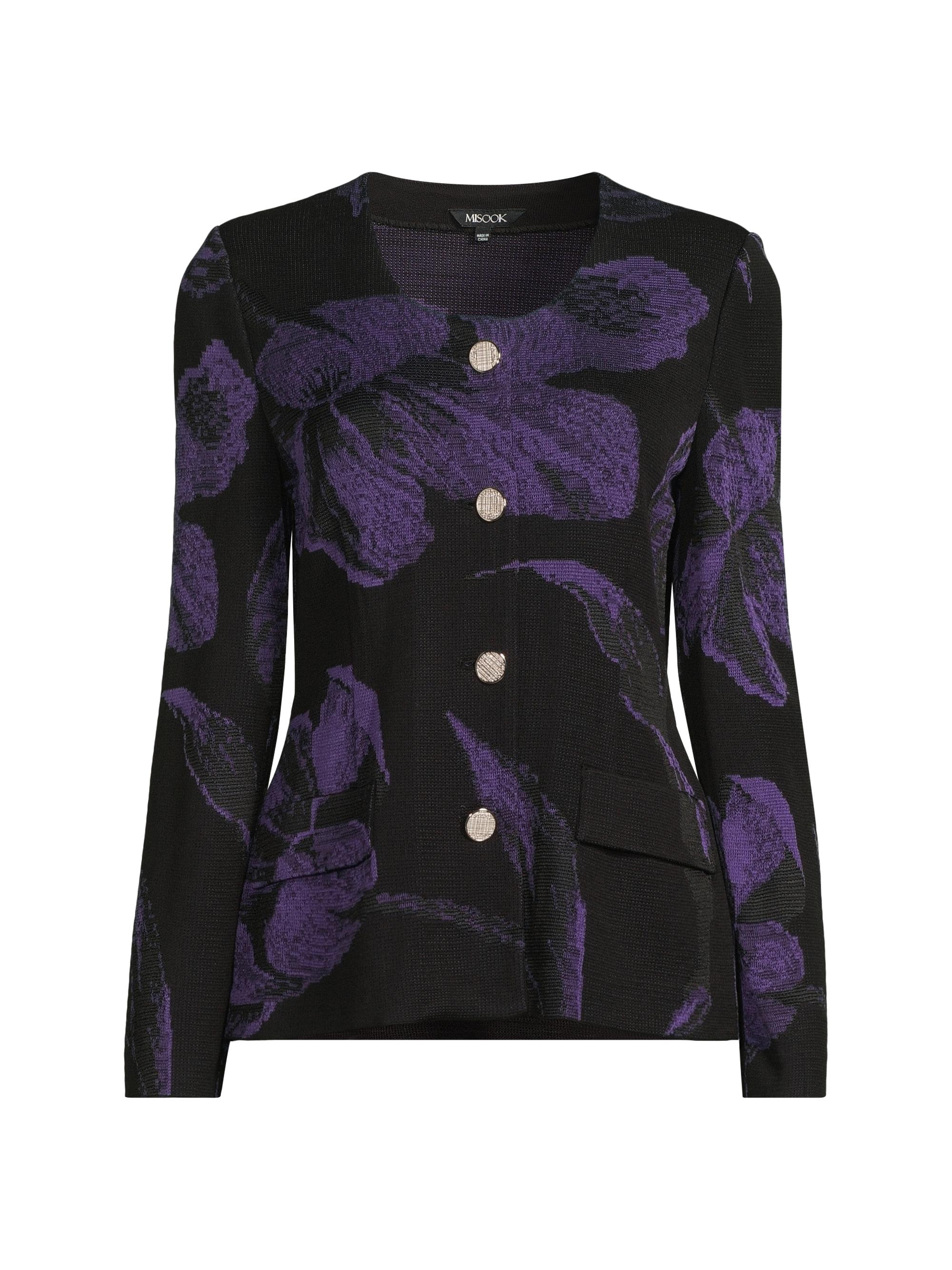 Misook Women's Heritage Floral Jacquard Knit Jacket - Concord Purple