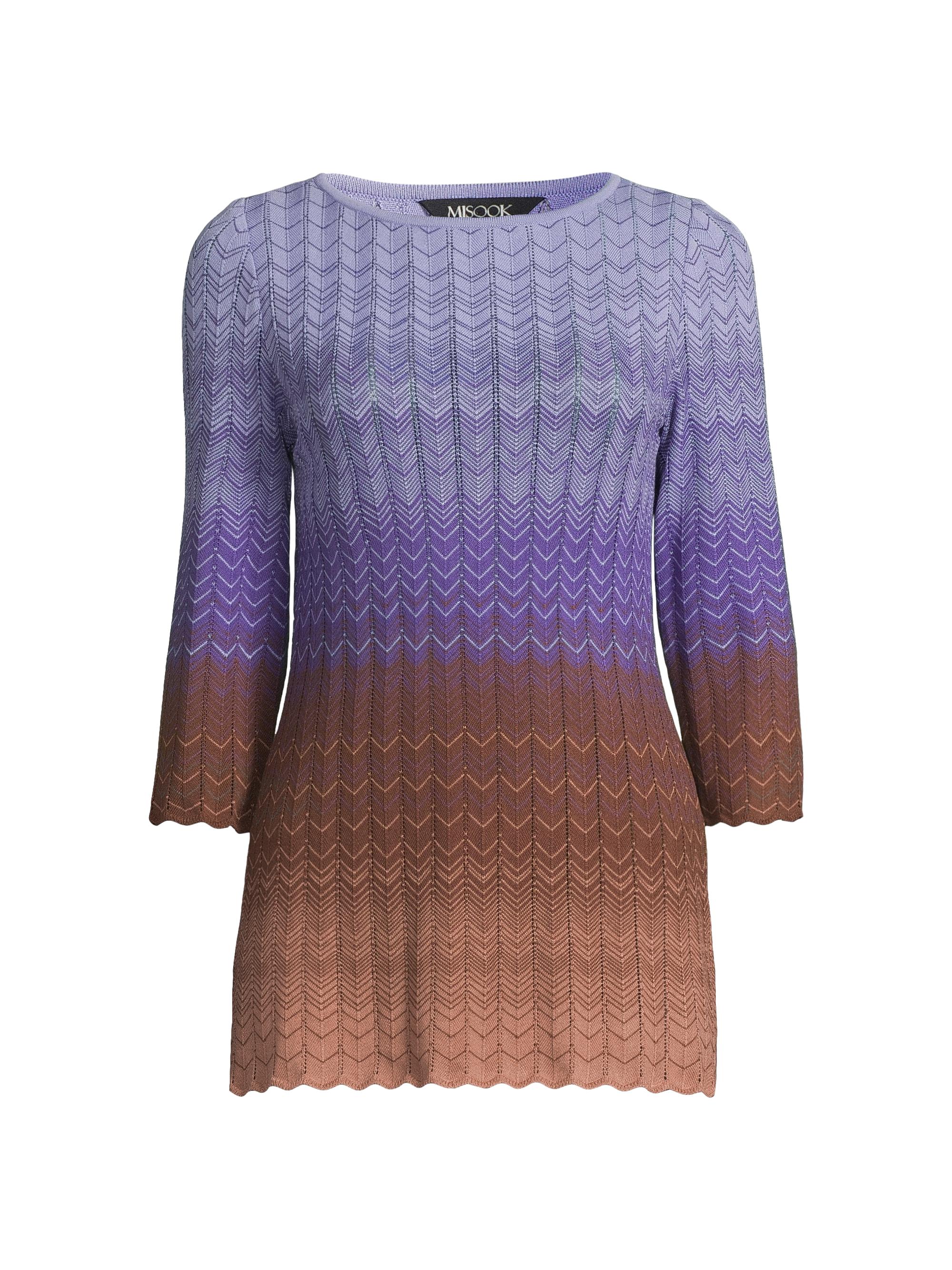 Misook Women's Ombré Chevron Pointelle Soft Knit Tunic - Concord Purple