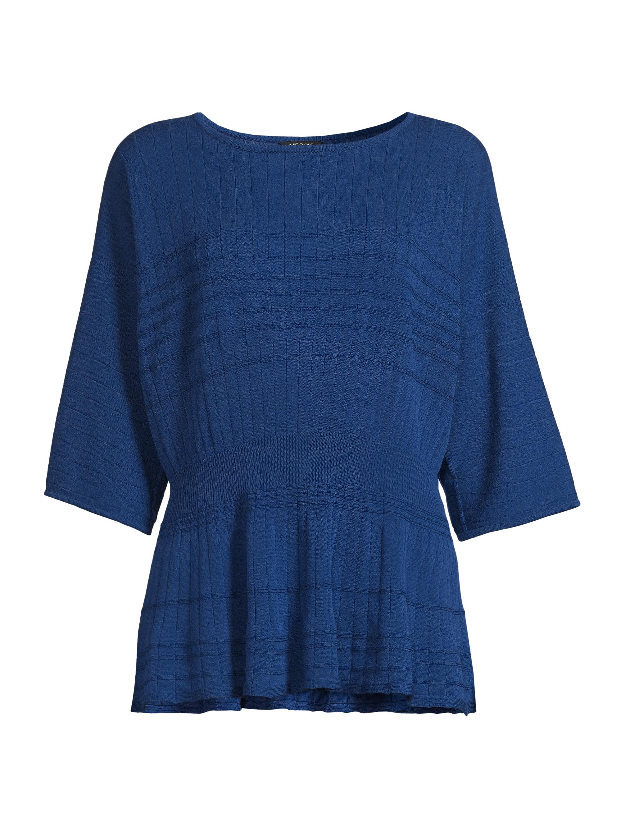 Misook Women's Rib-Knit Dolman-Sleeve Top - Lazuli Blue