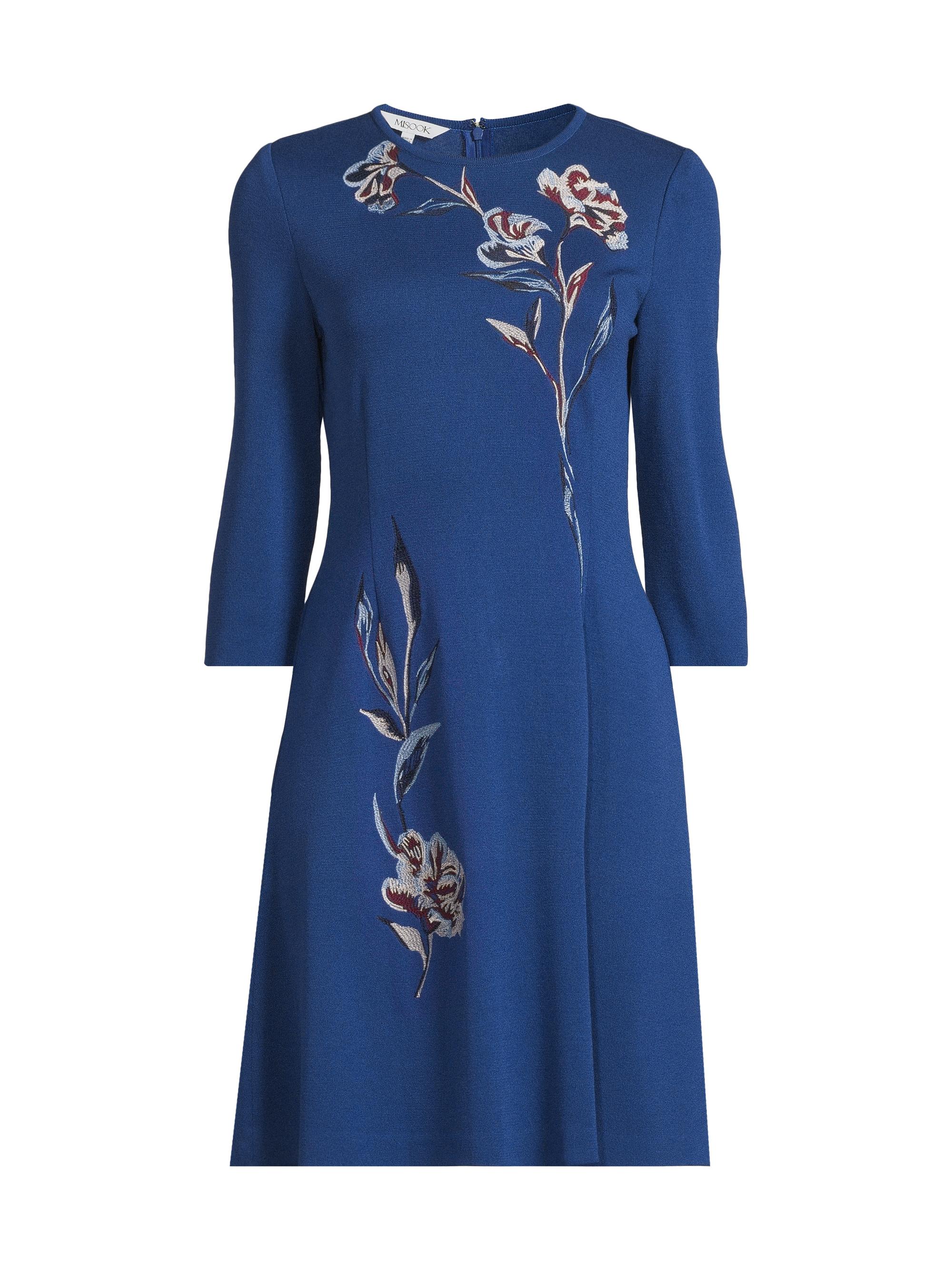 Misook Women's Floral-Embroidered A-Line Minidress - Lazuli Blue