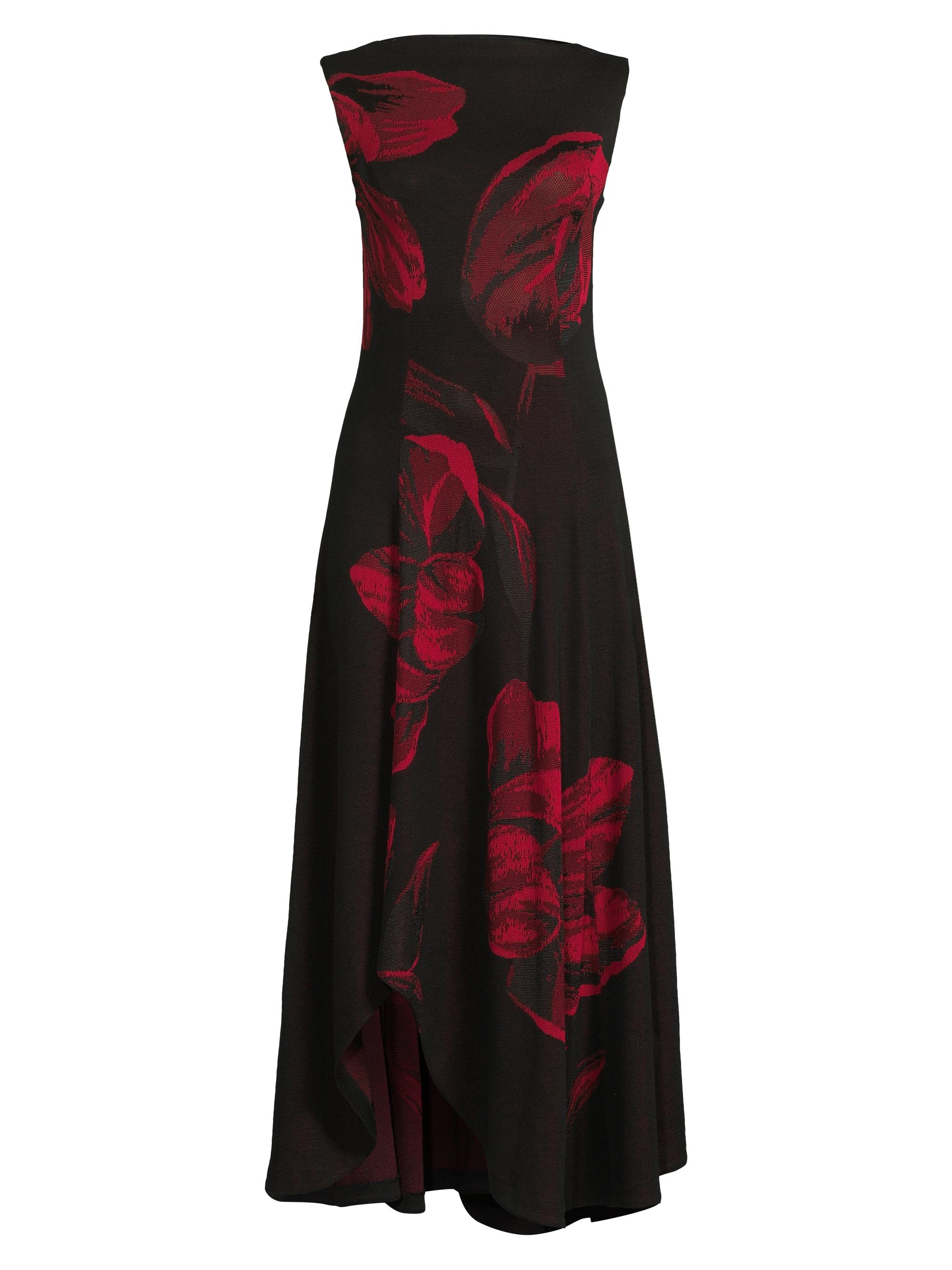 Misook Women's Floral Intarsia-Knit A-Line Maxi Dress - Scarlet Red