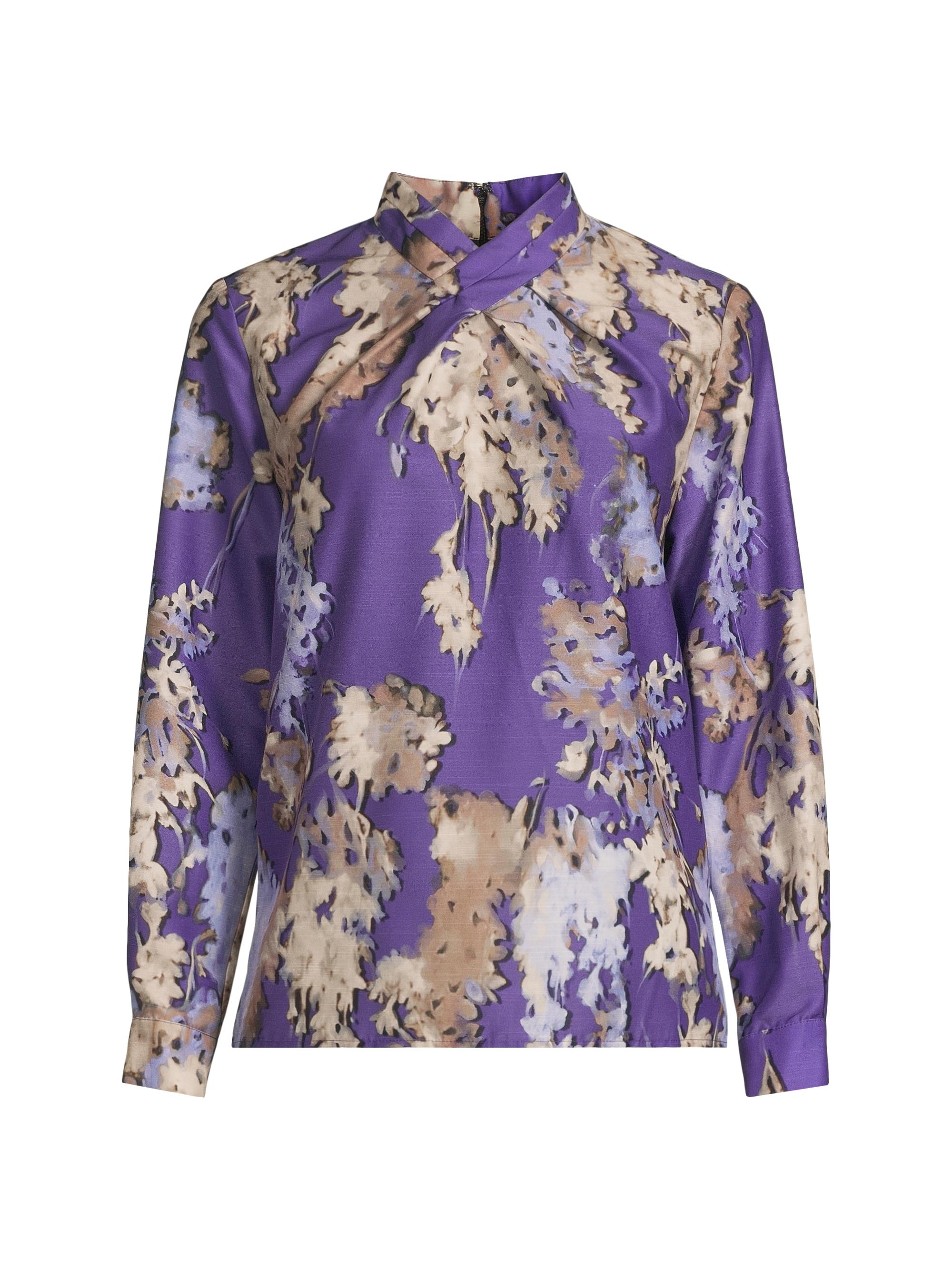 Misook Women's Floral Crêpe De Chine Blouse - Concord Purple