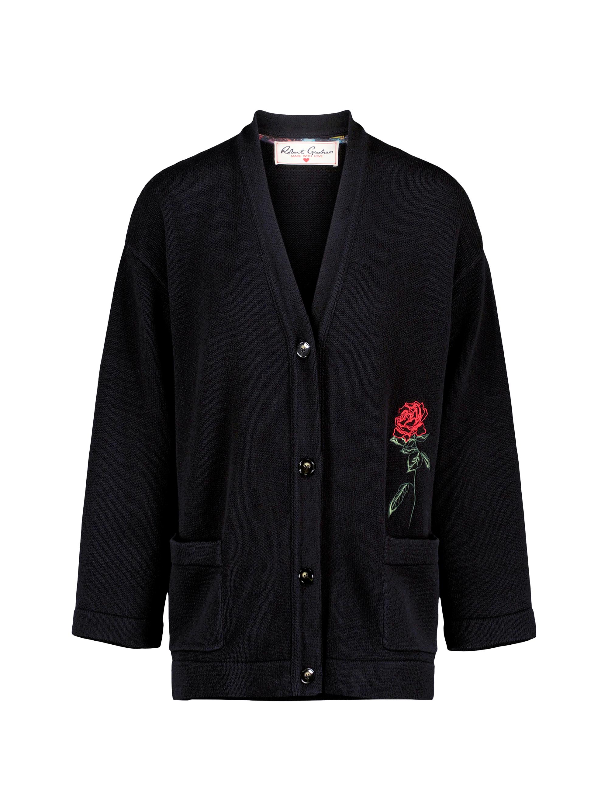 Robert Graham Women's Noa Rose Embroidered Cardigan - Black