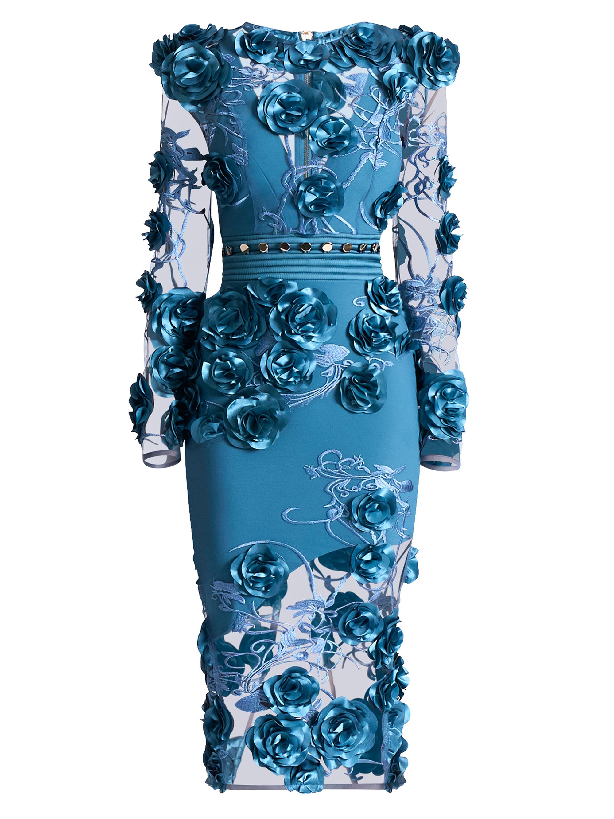 Zhivago Women's Chimera Floral Mesh Midi-Dress - Dusty Blue