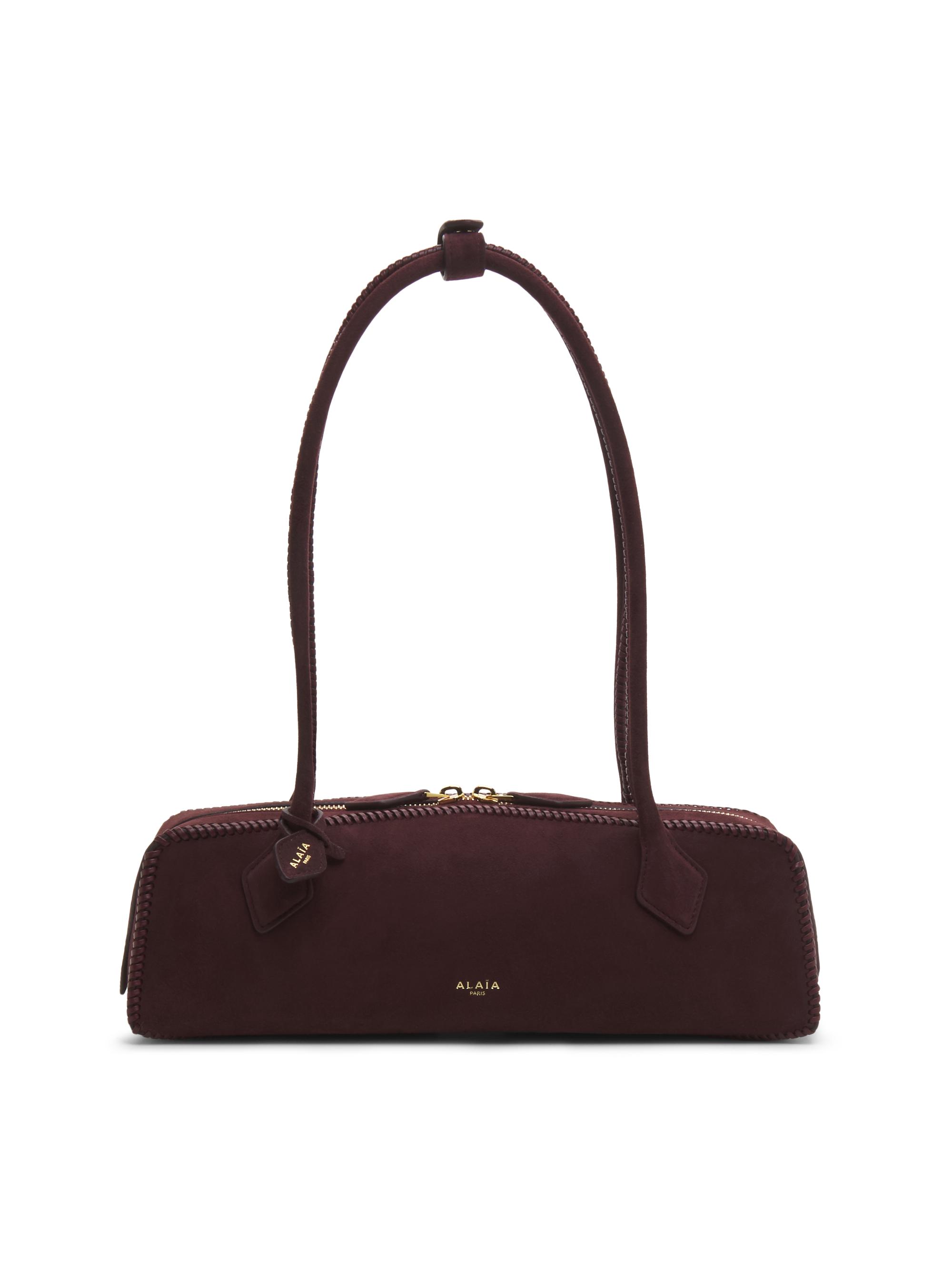 Alaïa Women's Le Teckel Woven-Trim Suede Shoulder Bag - Rouge Grenat