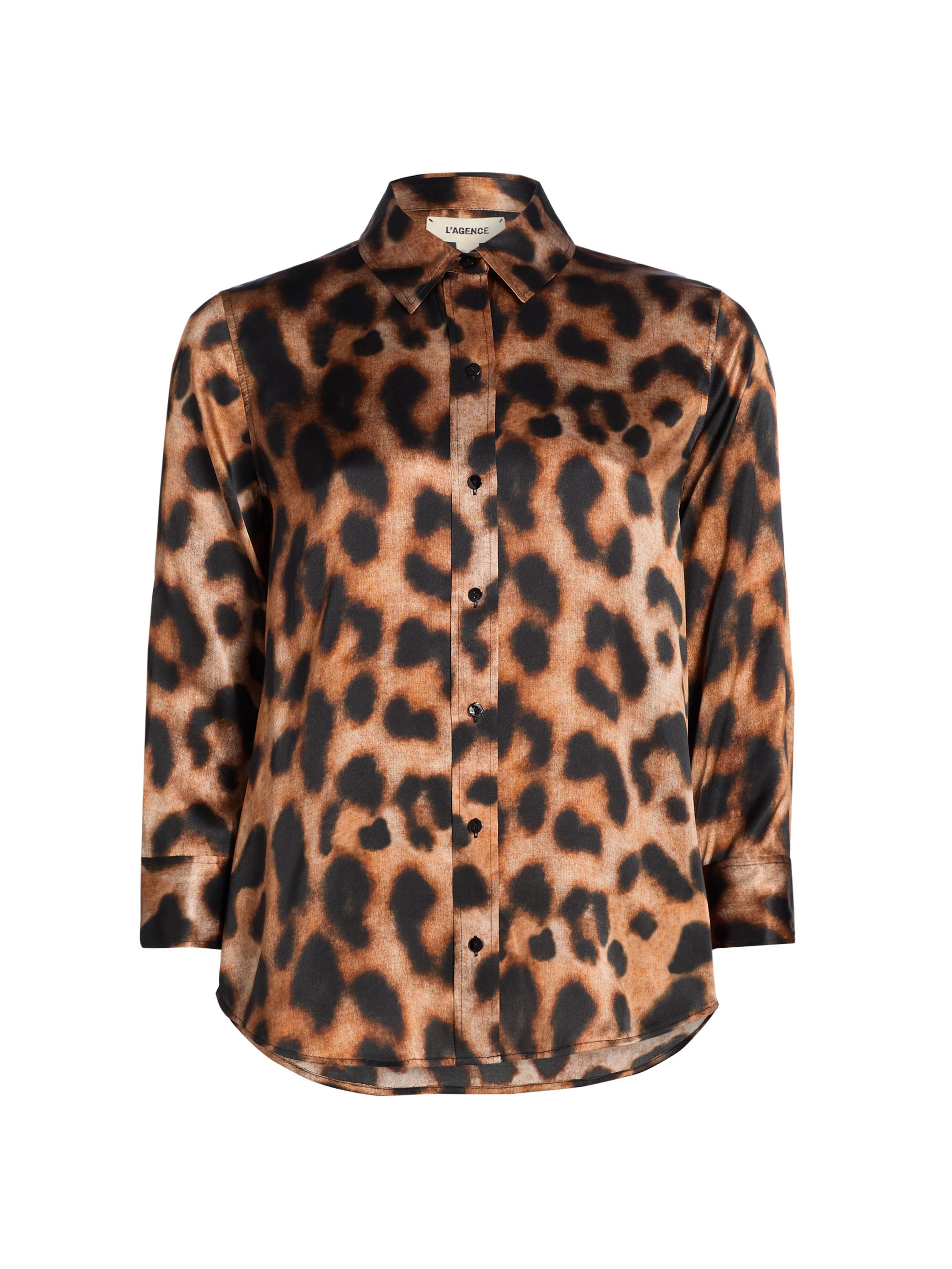 L'AGENCE Women's Dani Leopard-Print Silk Blouse - Tan Black Large Leopard