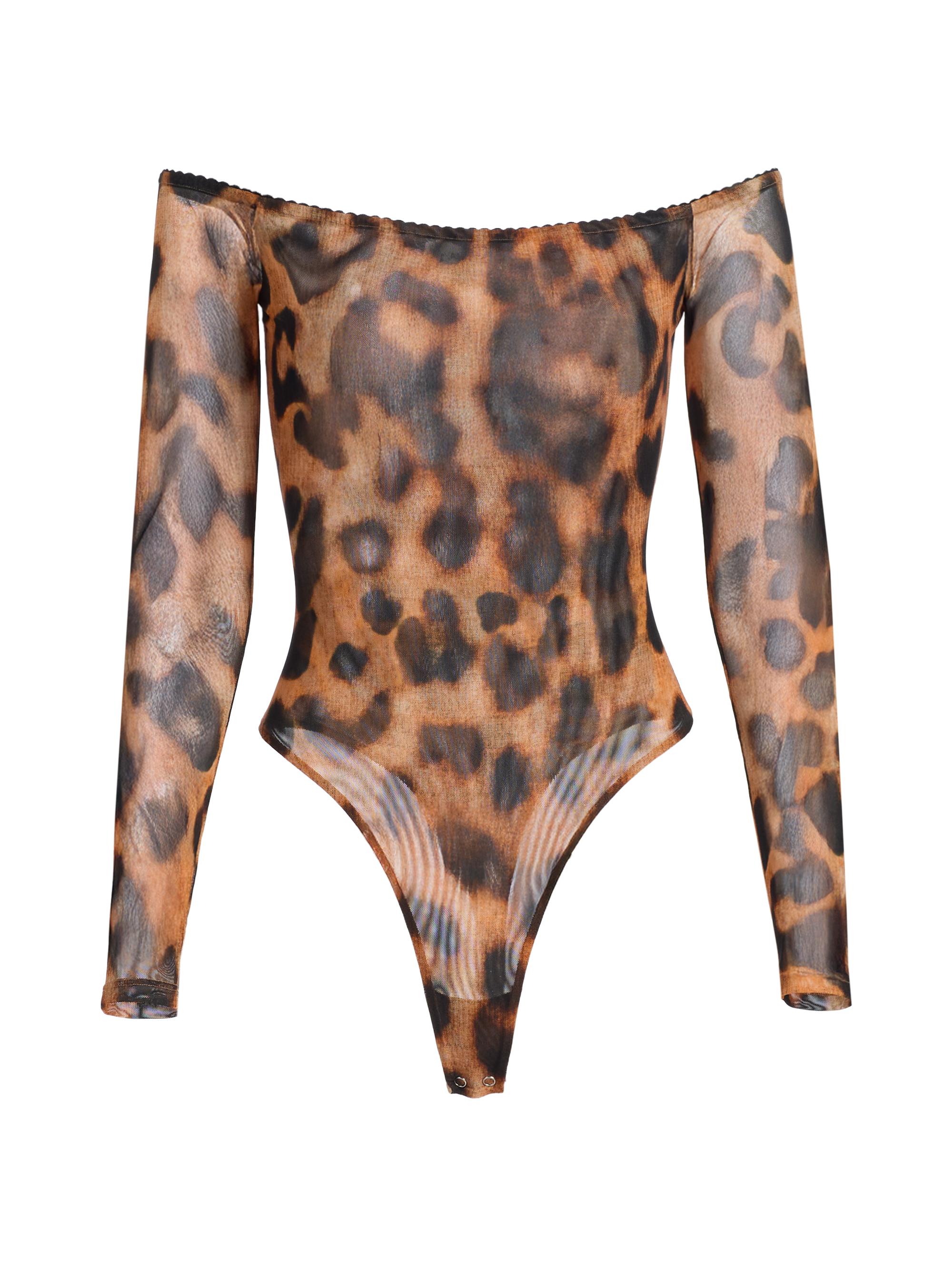 L'AGENCE Women's Peonie Leopard-Print Off-the-Shoulder Bodysuit - Tan Black Large Leopard
