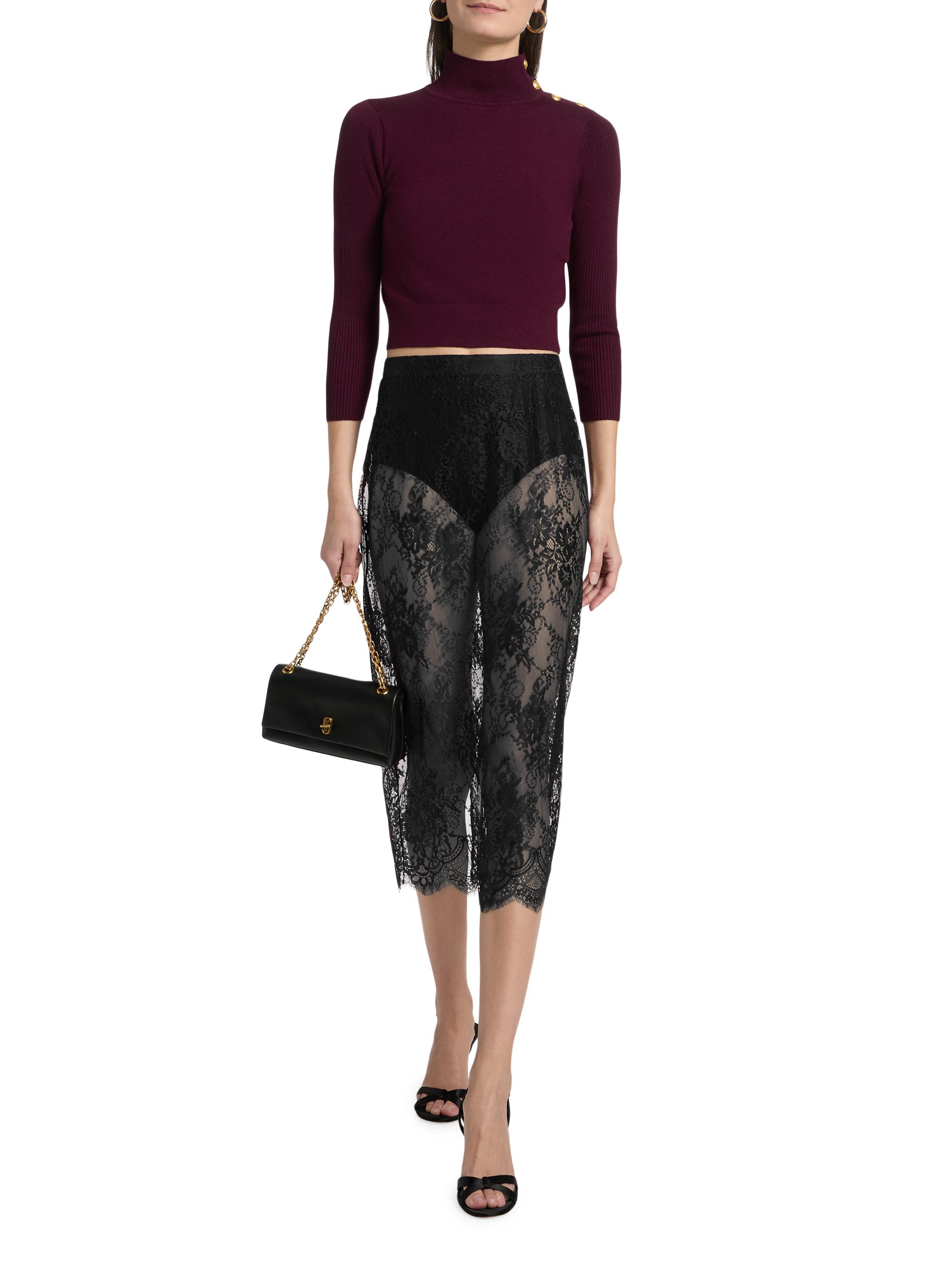 L'AGENCE Women's Makena Sheer Floral Lace Pencil Skirt - Black | Thumbnail 2