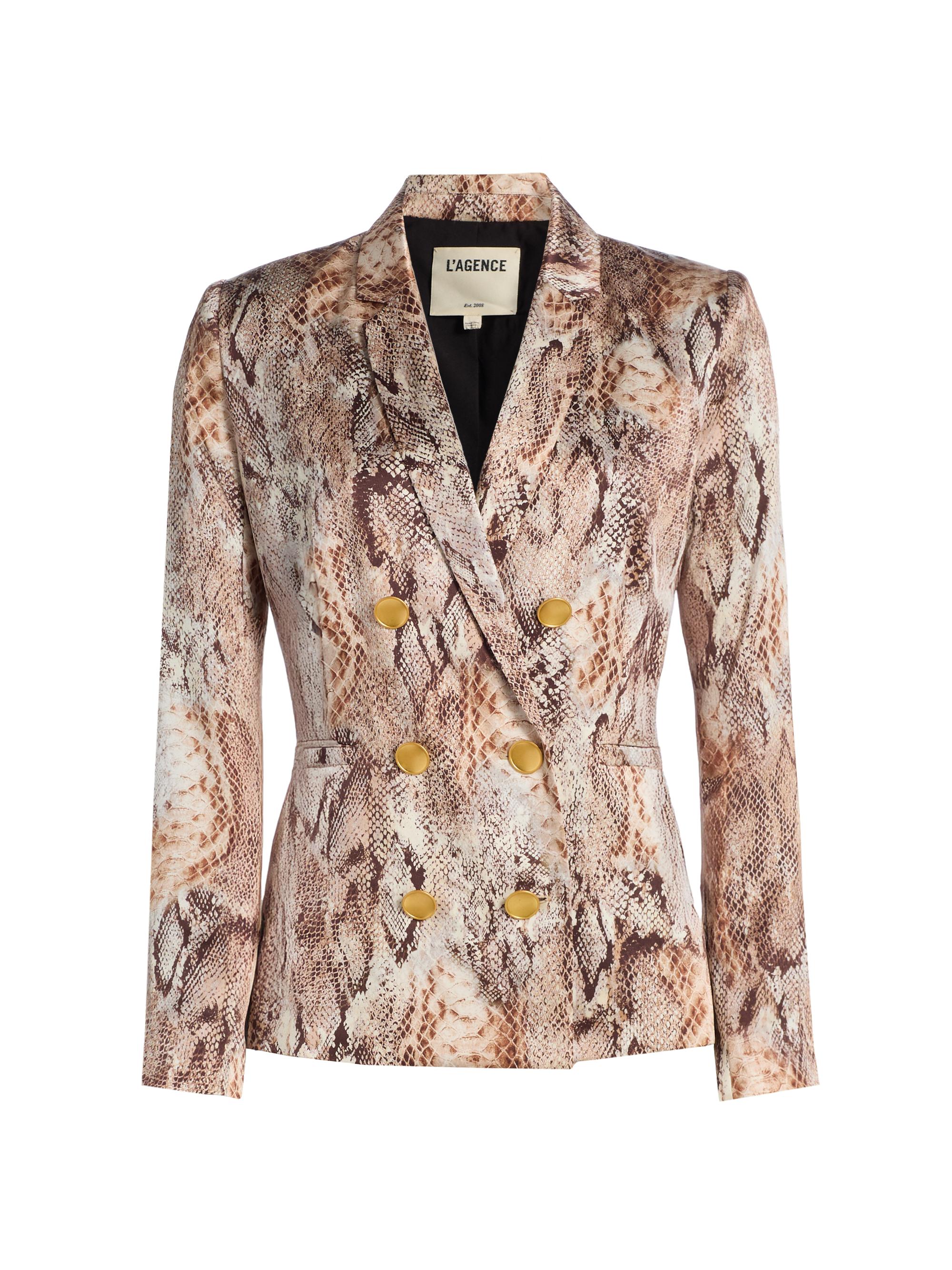L'AGENCE Women's Colin Snake Silk Double-Breasted Blazer - Tan Multi Western Snake