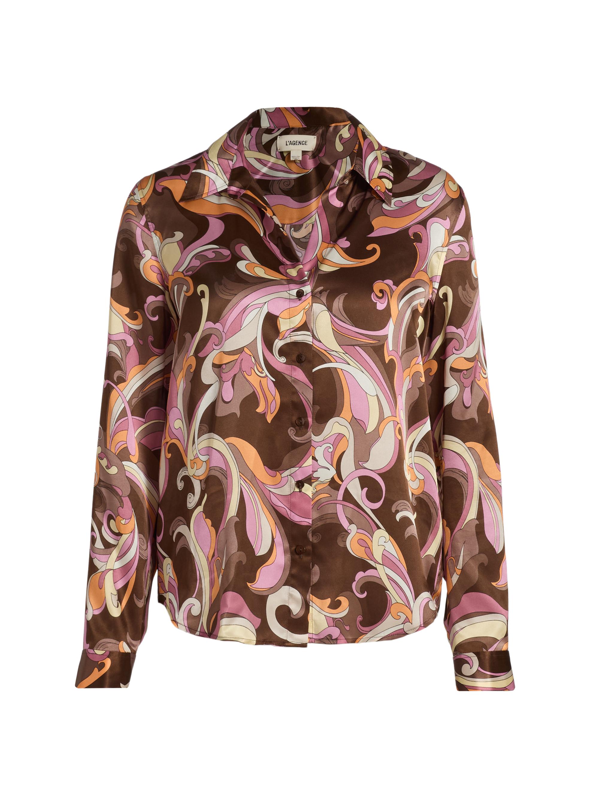 L'AGENCE Women's Tyler Swirl Silk Shirt - Brown Pink Multi Paisley