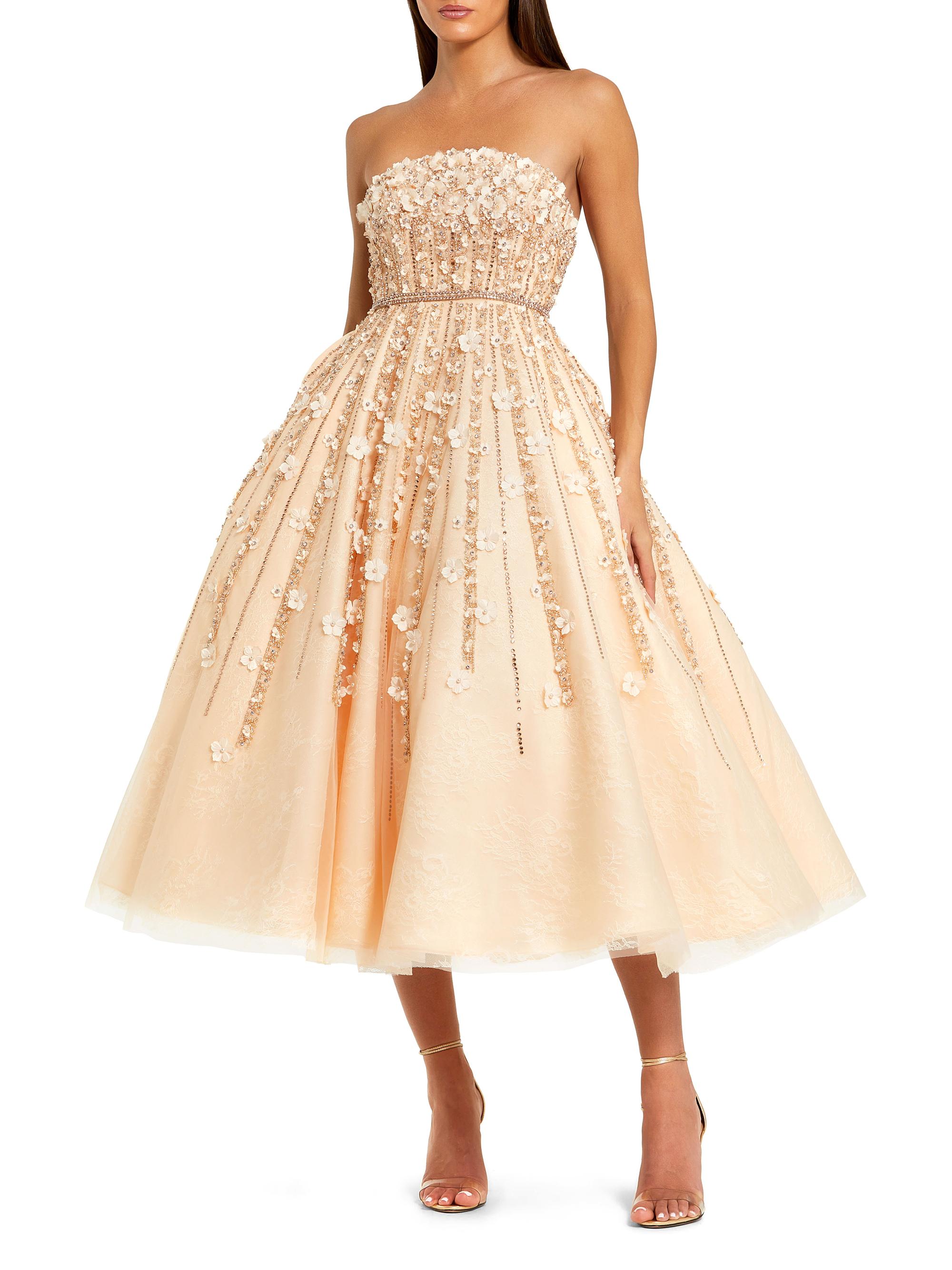 Mac Duggal Women's Embellished Lace Strapless Midi Cocktail Dress - Champagne