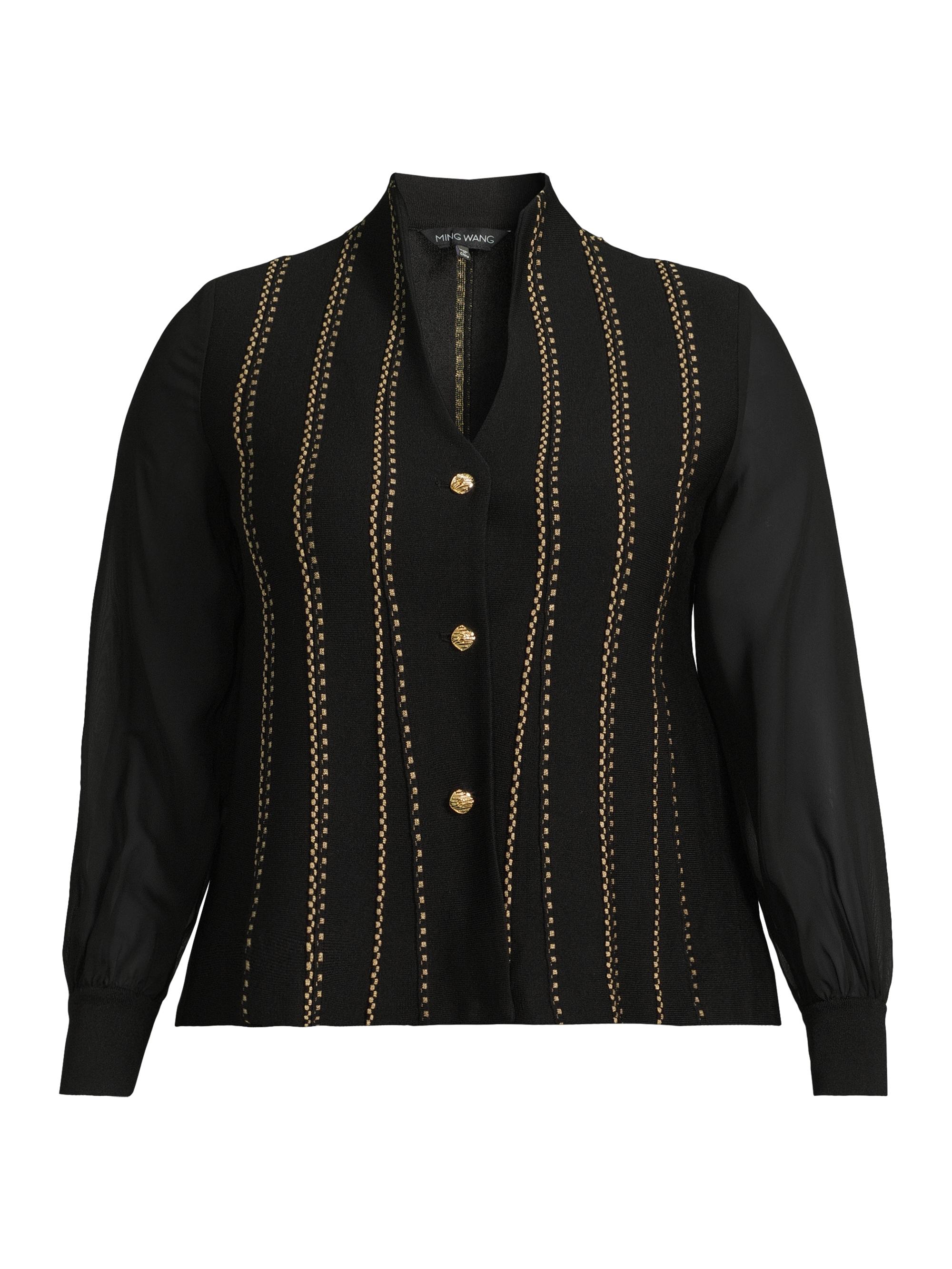 Ming Wang Women's Plus Metallic Knit Button-Front Cardigan - Black Gold
