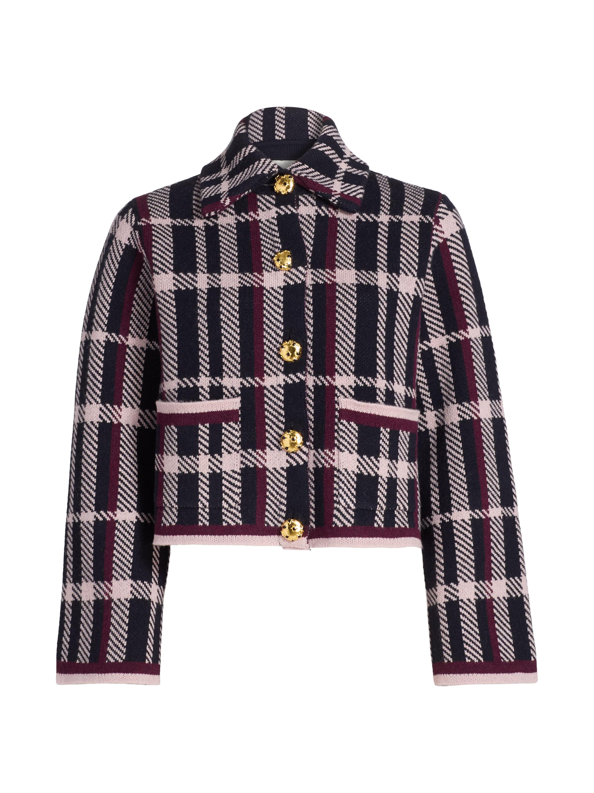 Cara Cara Women's Delilah Plaid Merino Wool Cardigan Jacket - Navy Plaid