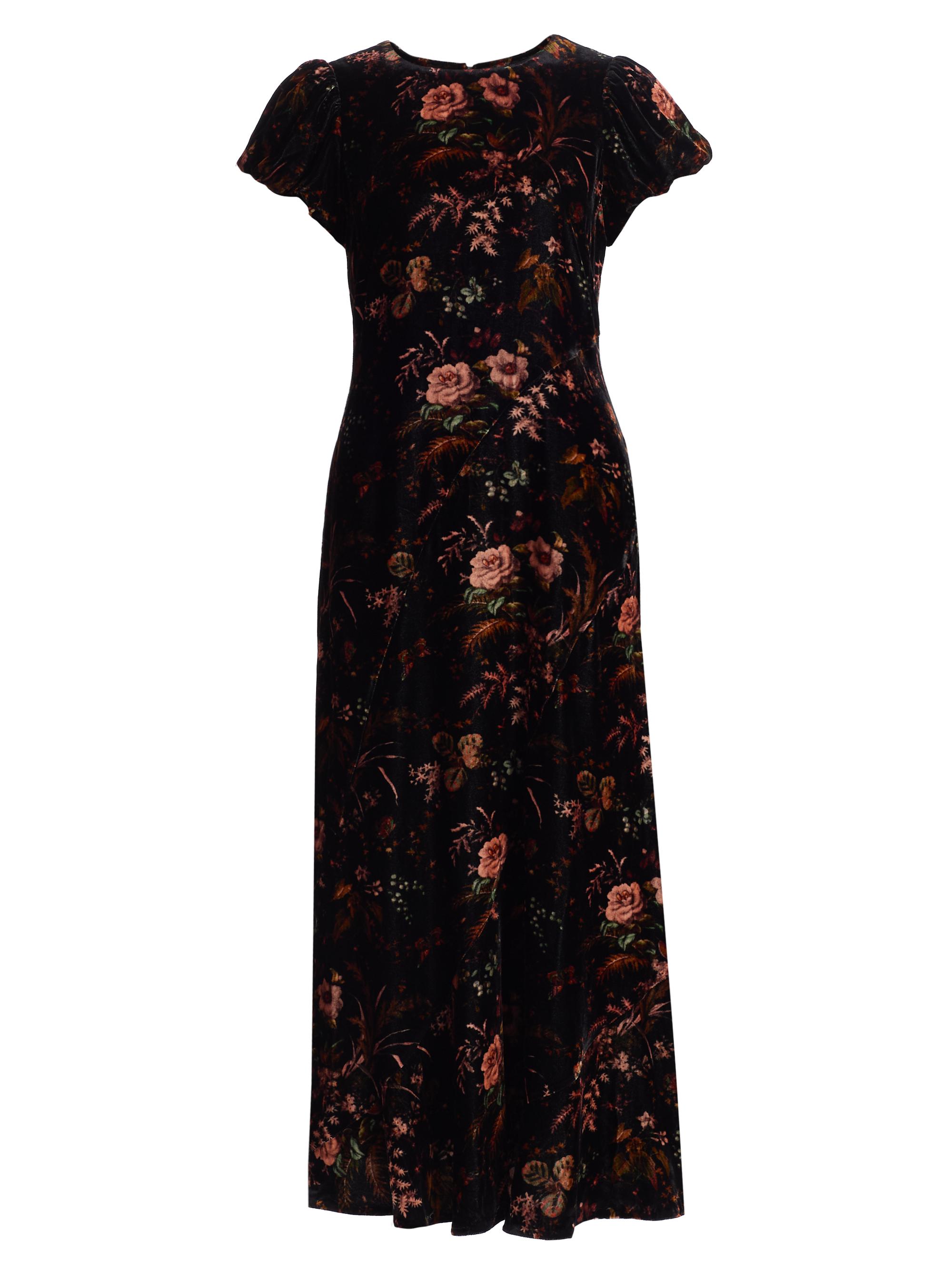 Cara Cara Women's Connie Floral Crushed Velvet Midi-Dress - Pin Dell Black