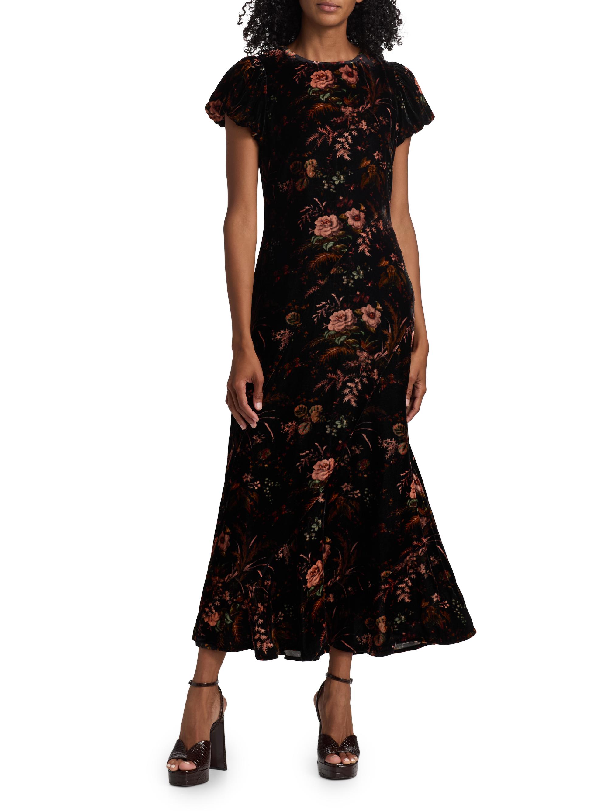 Cara Cara Women's Connie Floral Crushed Velvet Midi-Dress - Pin Dell Black - Size 0