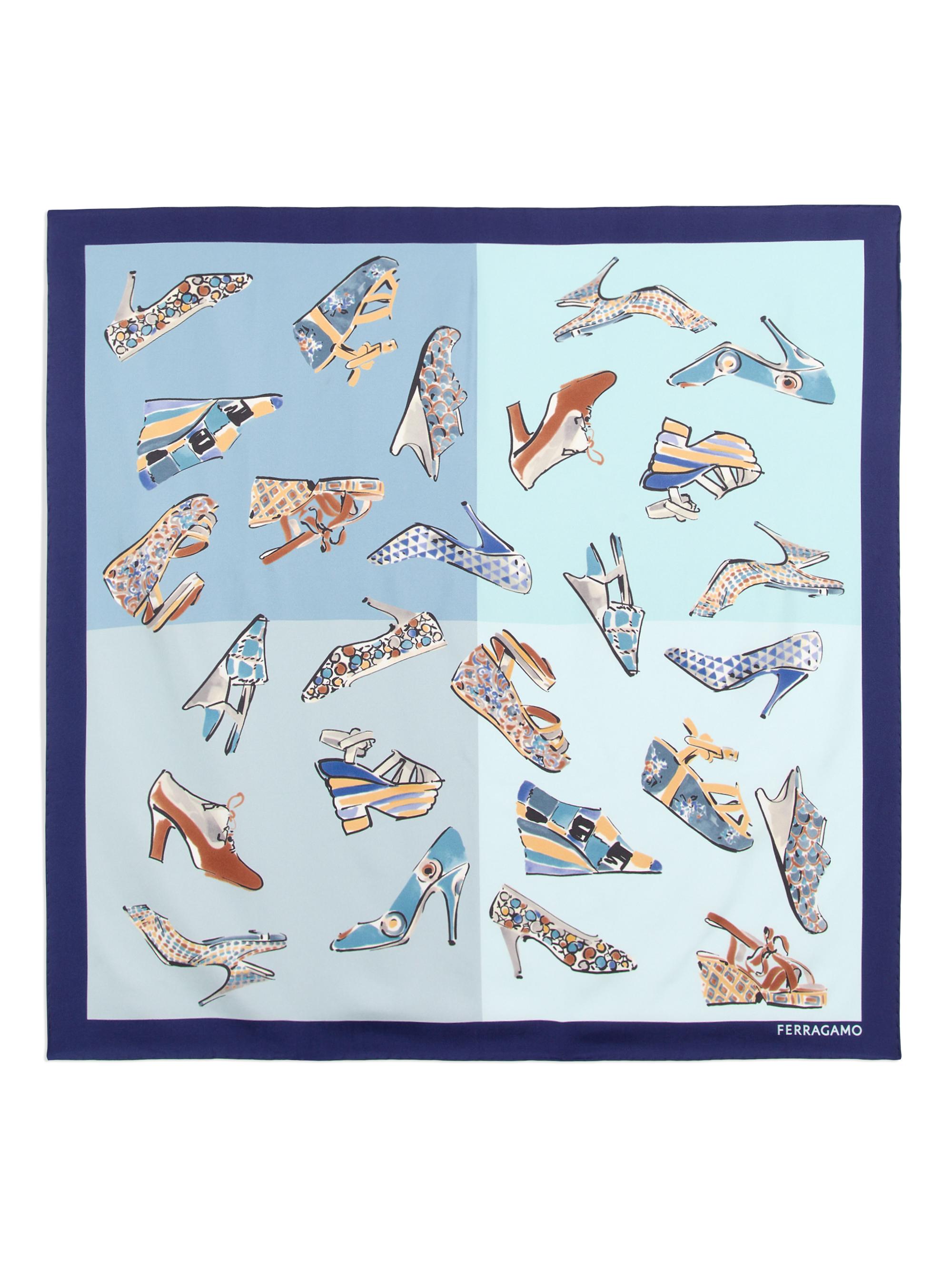 FERRAGAMO Women's Printed Silk Scarf - Washed Denim Navy