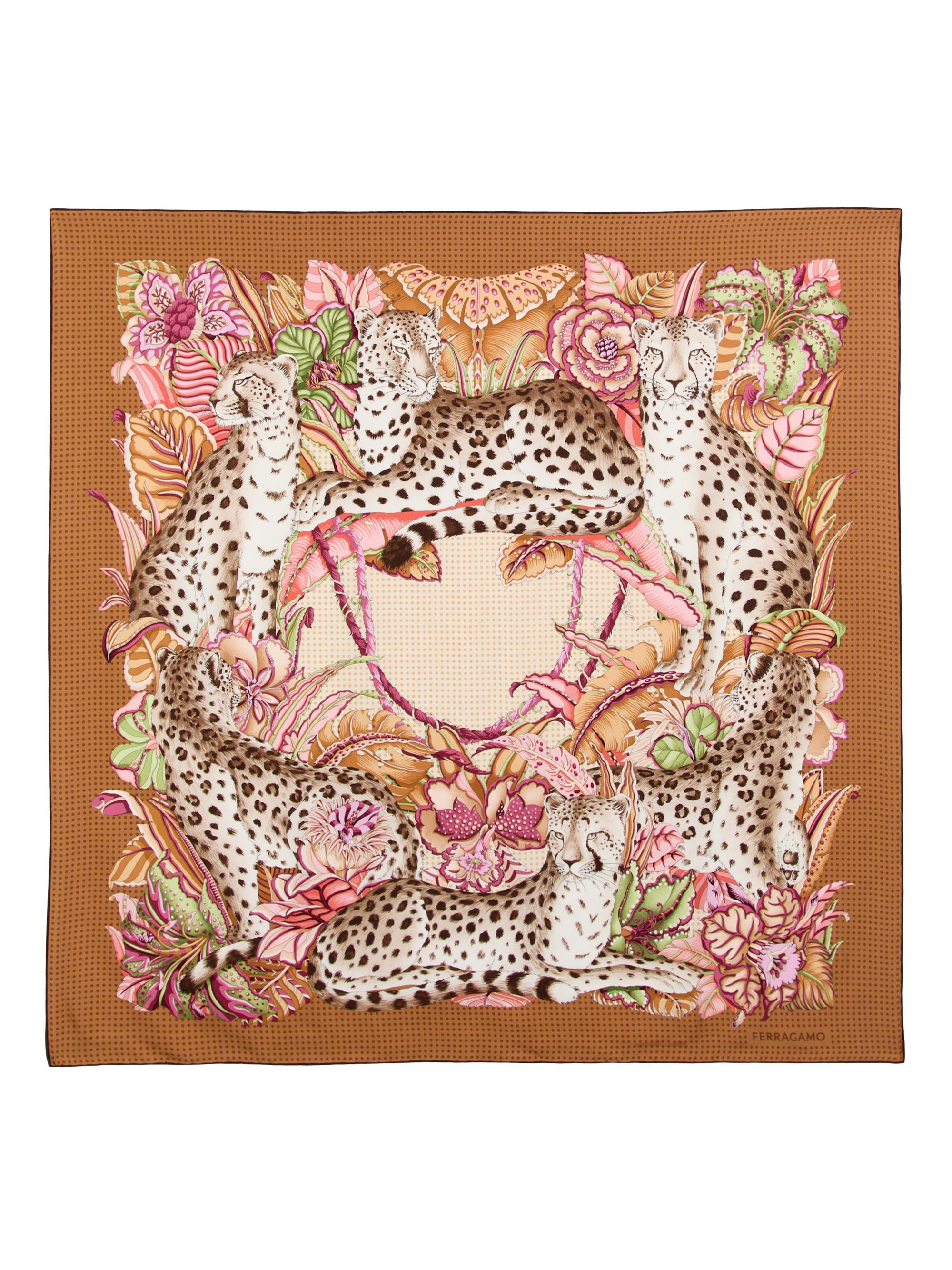FERRAGAMO Women's Leopard- & Floral-Print Silk Scarf - Beige Camel