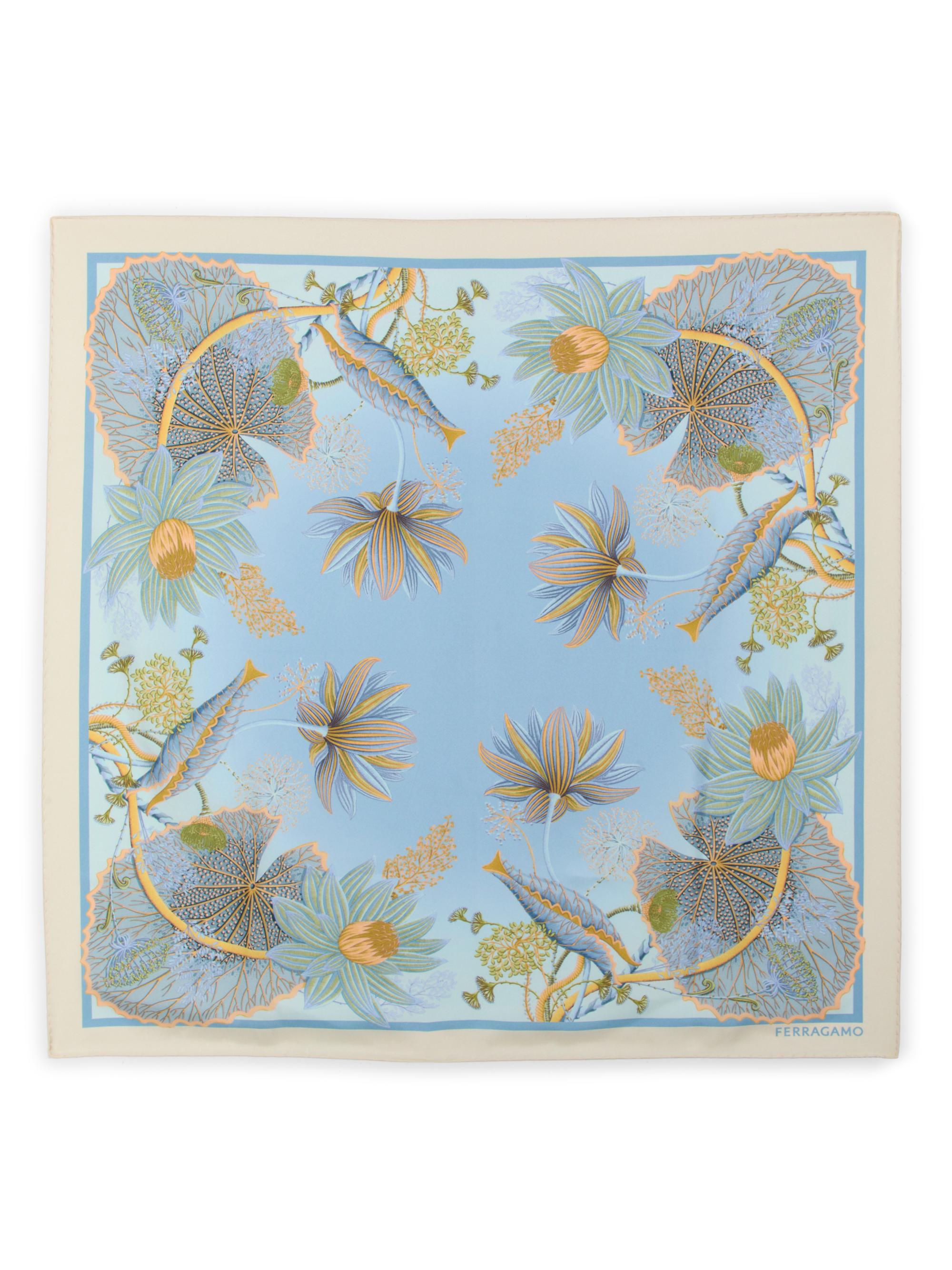 FERRAGAMO Women's Floral Silk Scarf - Light Denim