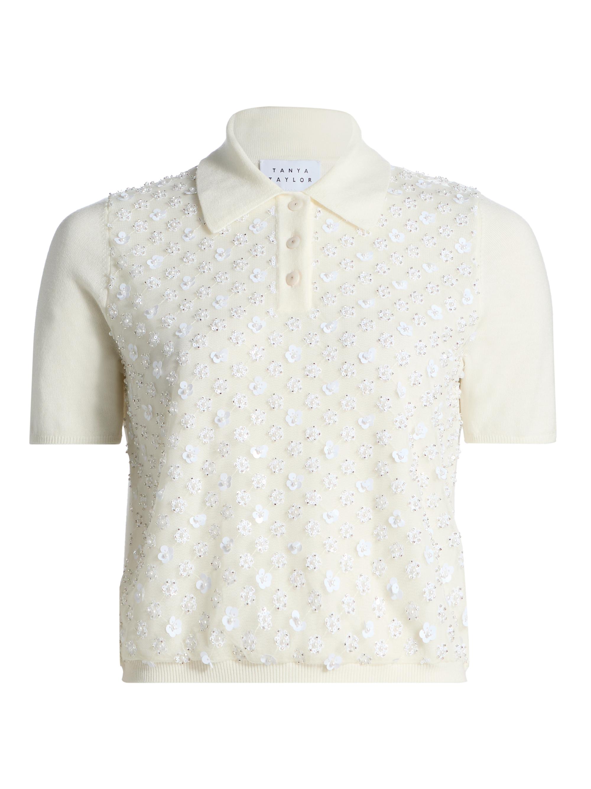 Tanya Taylor Women's Camilla Sequined Wool Polo Sweater - Cream