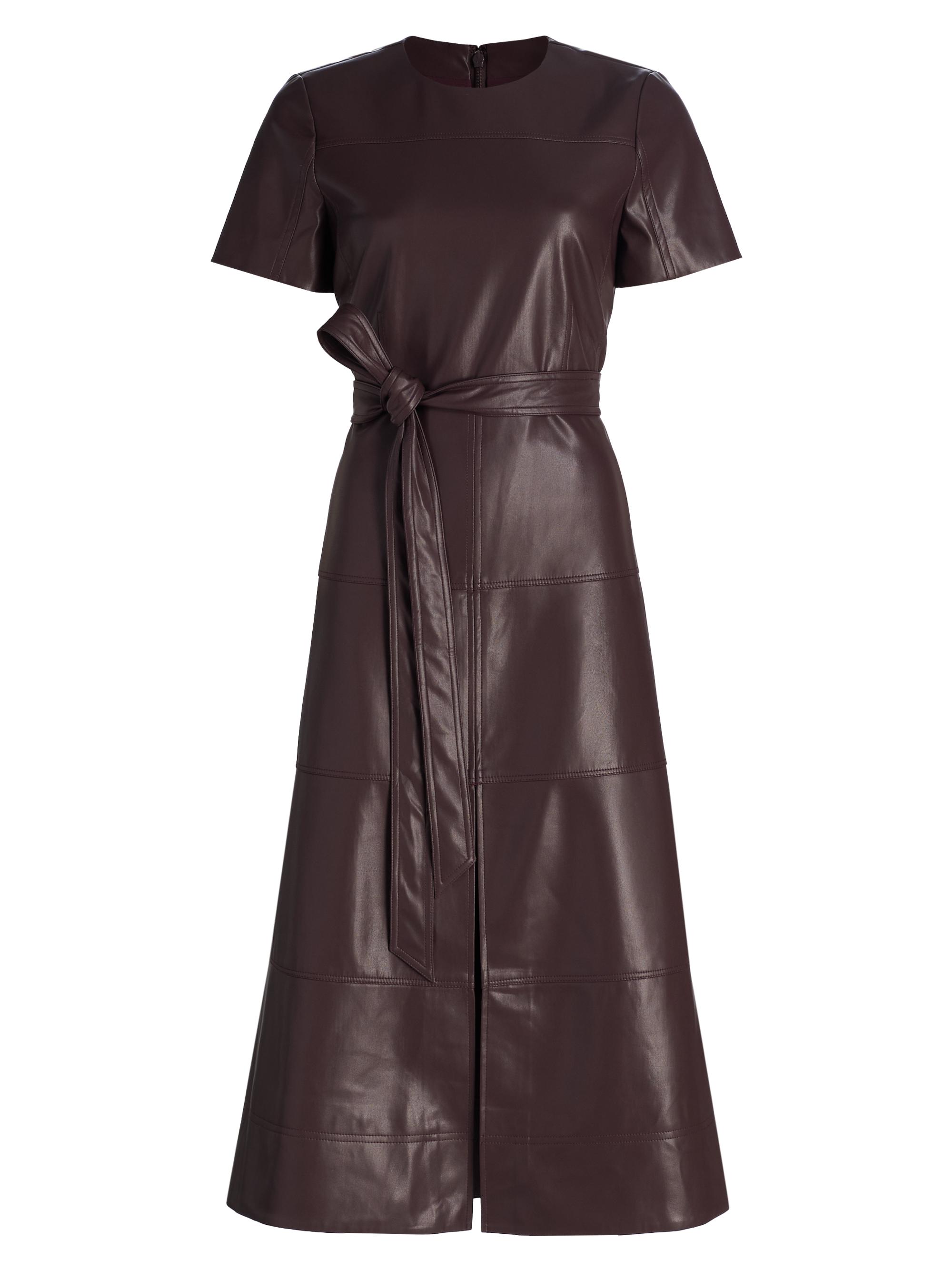 Tanya Taylor Women's Ella Faux-Leather Tie-Waist Midi-Dress - Oxblood