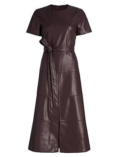 leatherette midi dress RUBY - clean vertical seaming for a flattering drape Women's Faux Leather Designer Midi