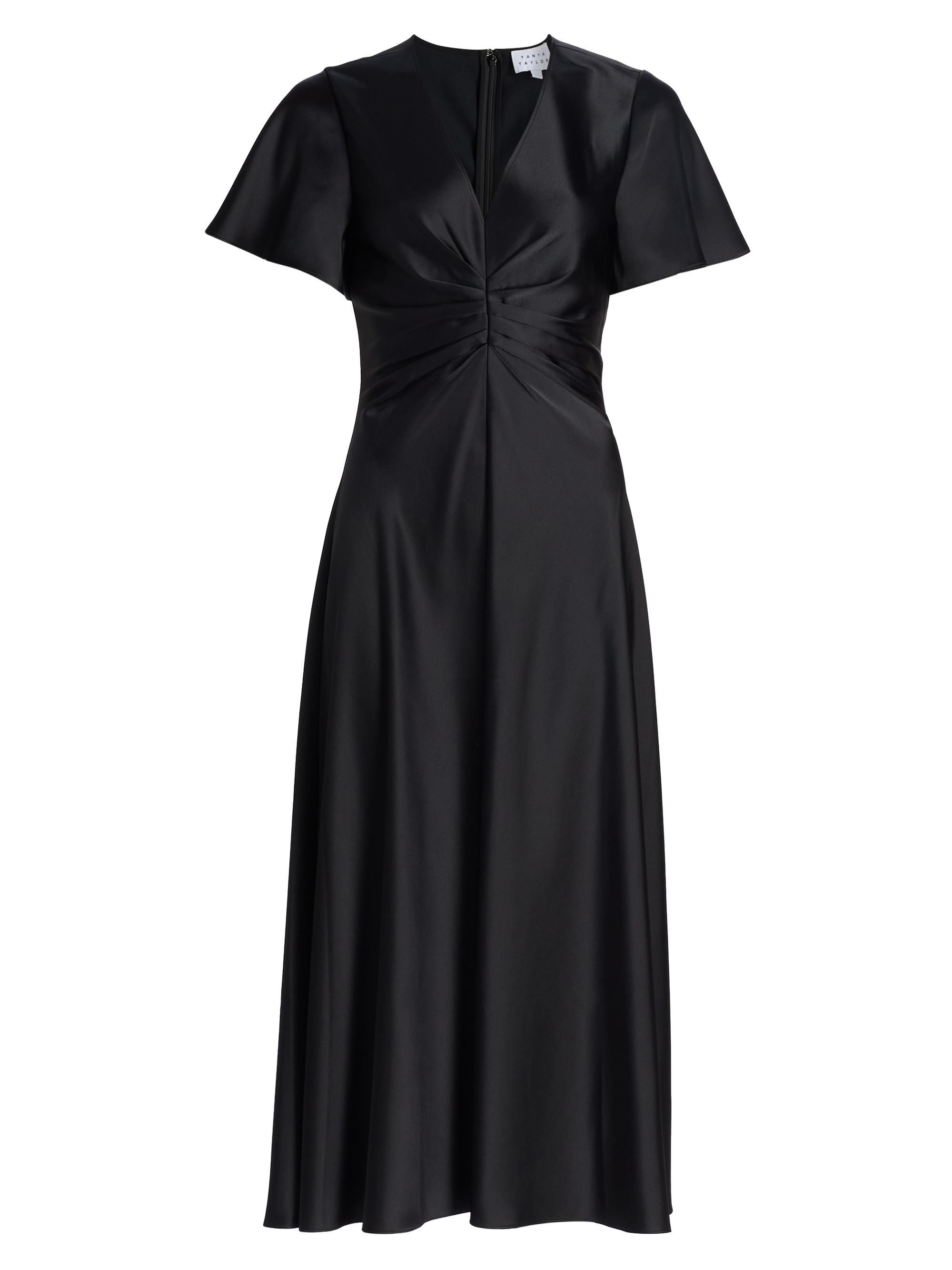 Tanya Taylor Women's Daphne Ruched Satin Midi-Dress - Black