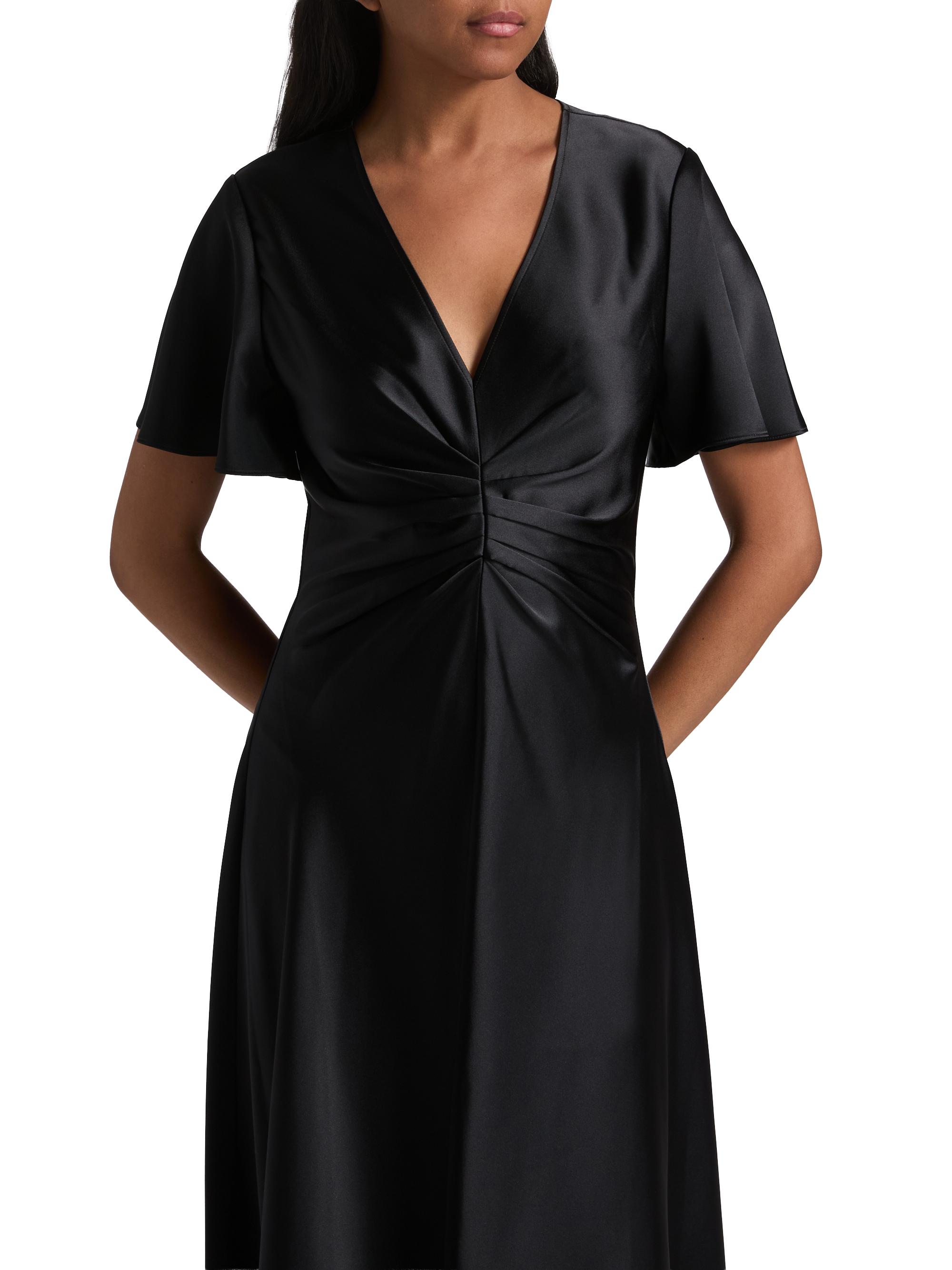 Tanya Taylor Women's Daphne Ruched Satin Midi-Dress - Black - Size 0