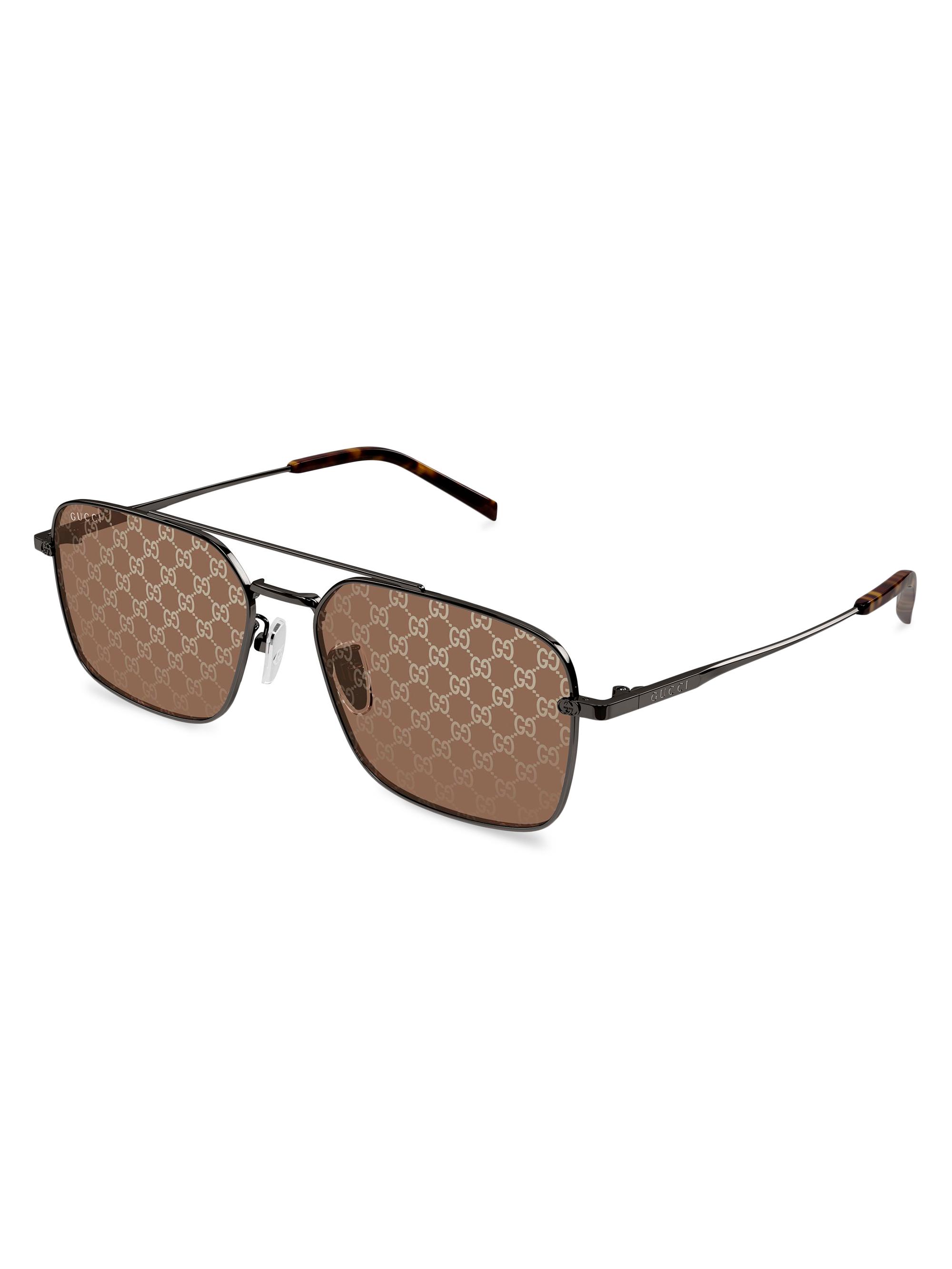 Gucci Men's Petit GG 58MM Aviator Sunglasses - Grey Brown